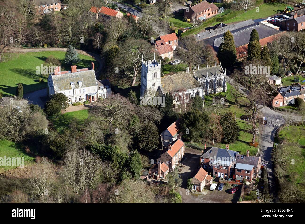 aerial view of Bolton Percy village near York, with All Saints Church