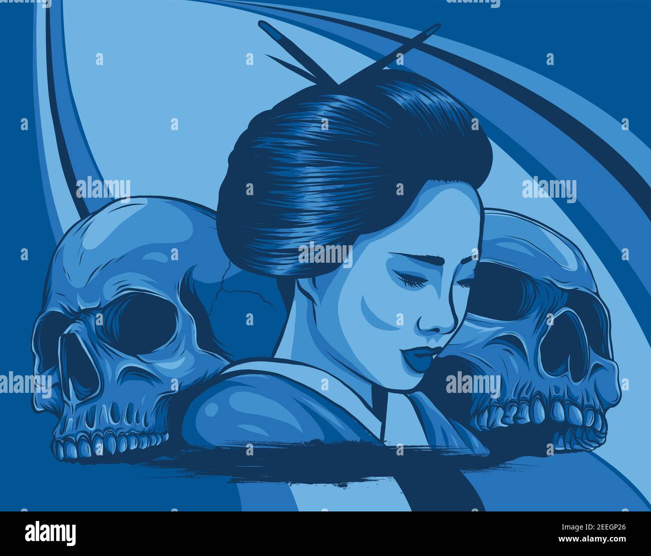 Geisha with skulls. Beautiful japanese girl. vector illustration design Stock Vector