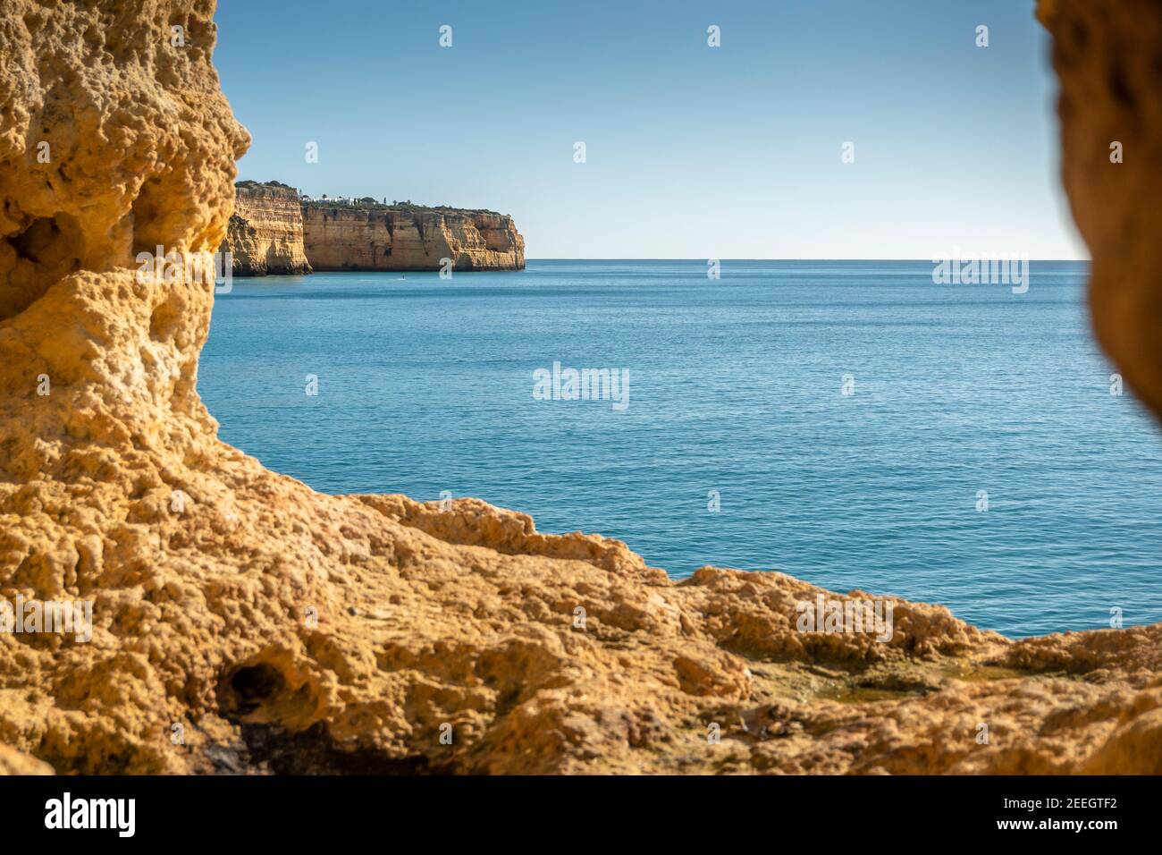 Beautiful cliffs of Algarve in Algar Seco, Carvoeiro, Portugal Stock Photo