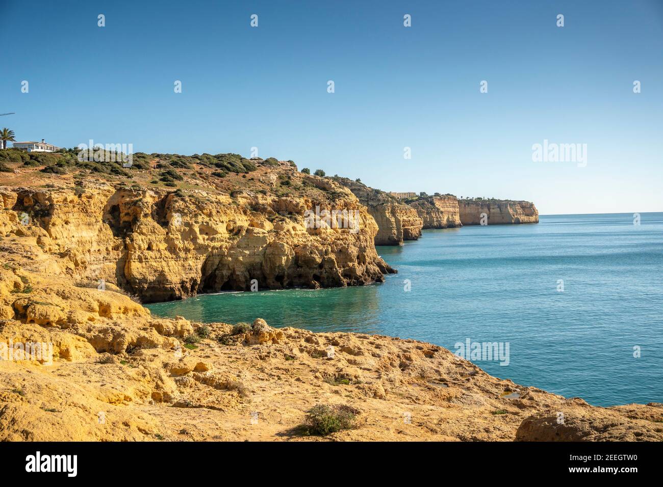 Beautiful cliffs of Algarve in Algar Seco, Carvoeiro, Portugal Stock Photo