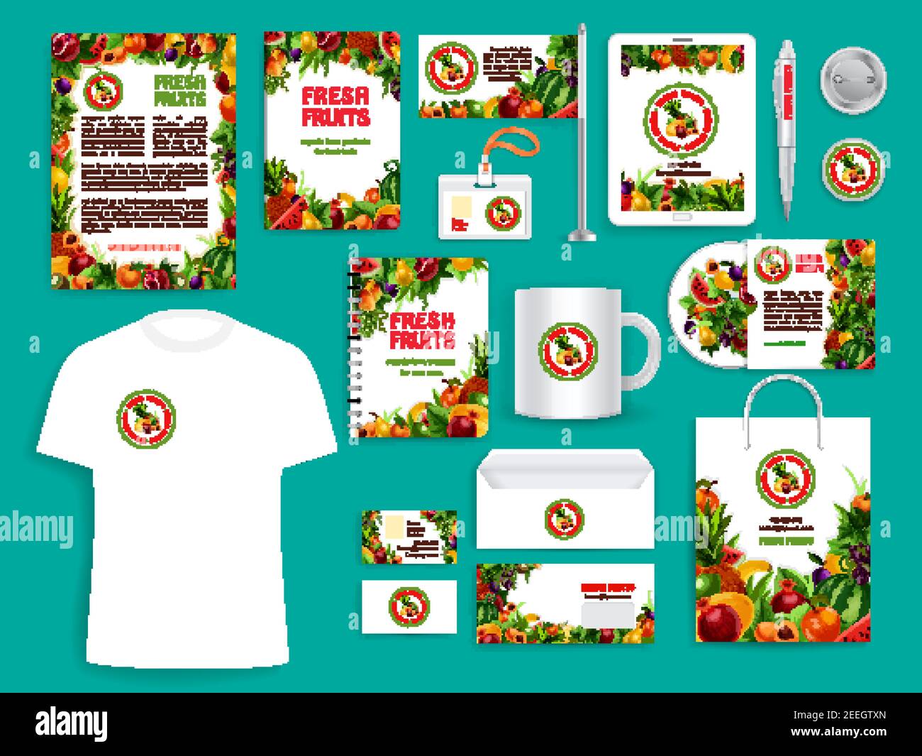 Fruit company vector identity icons templates set of corporate branding  promo stationery supplies t-shirt apparel, business card, flag or mug and  badg Stock Vector Image & Art - Alamy