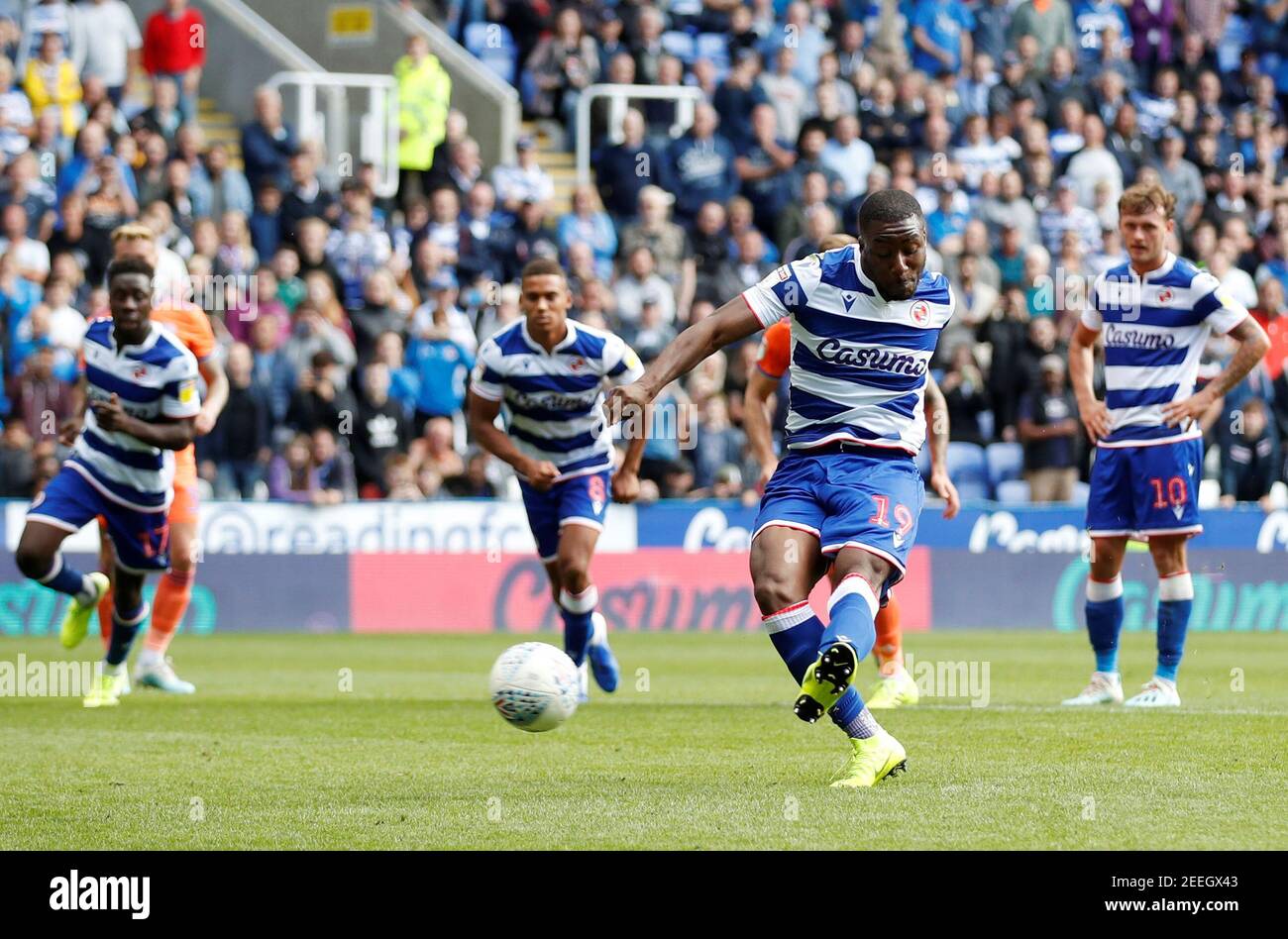 Soccer Football - Championship - Reading v Cardiff City - Madejski Stadium, Reading, Britain - August 18, 2019  Reading's Yakou Miete misses from the penalty spot Action Images/Matthew Childs  EDITORIAL USE ONLY. No use with unauthorized audio, video, data, fixture lists, club/league logos or 'live' services. Online in-match use limited to 75 images, no video emulation. No use in betting, games or single club/league/player publications.  Please contact your account representative for further details. Stock Photo