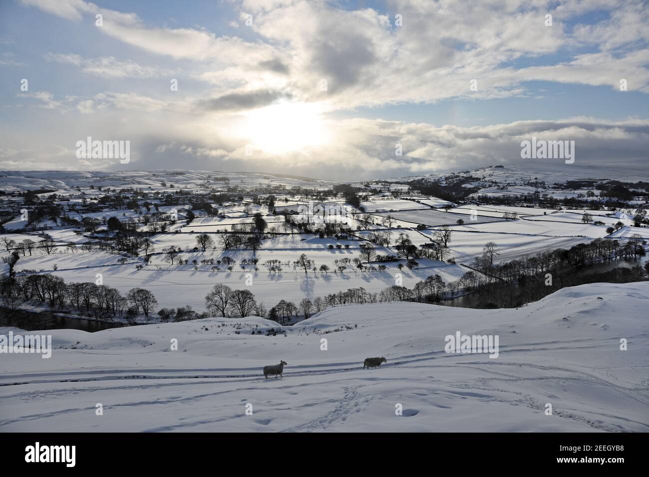 The View Across the Tees Valley from the Whistle Crag Viewpoint in Winter, Middleton-in-Teesdale, County Durham, UK Stock Photo