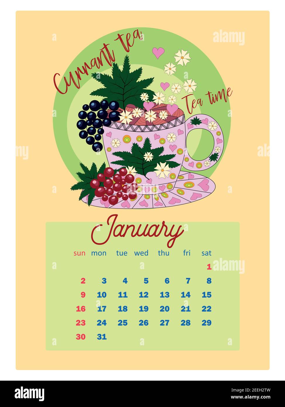 Drinks calendar 2022 with seasonal dessert of various tea, coffee