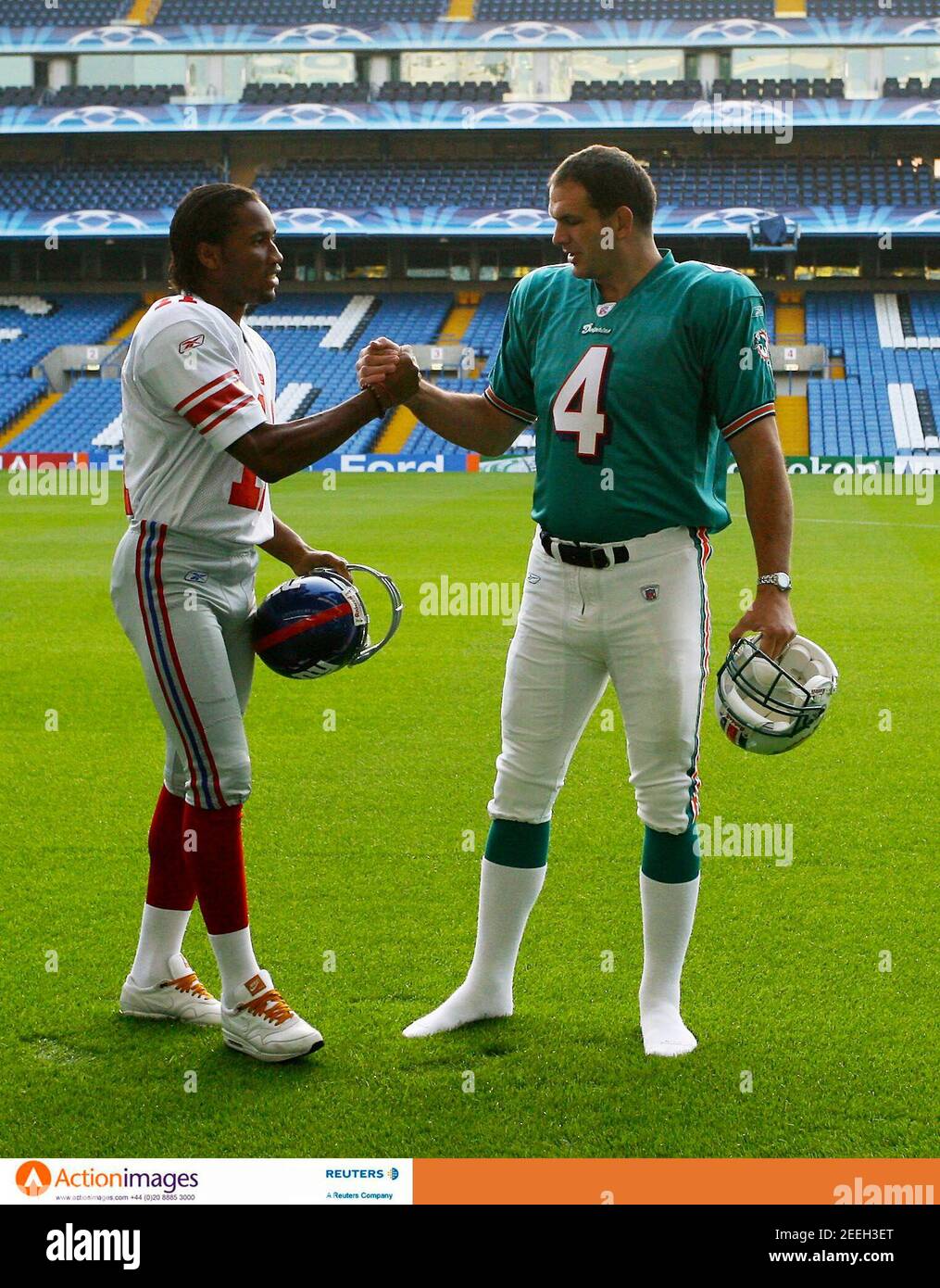 American Football - New York Giants And Miami Dolphins Honorary Captains Promote The Nfl Game At Wembley This Sunday - Stamford Bridge - 23/10/07 New York Giants Honorary Captain Didier Drogba (L)