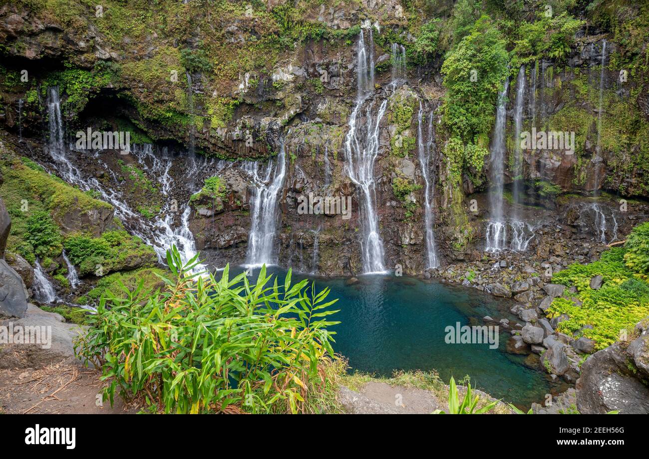 Waterfall Grand Galet at island La Reunion Stock Photo