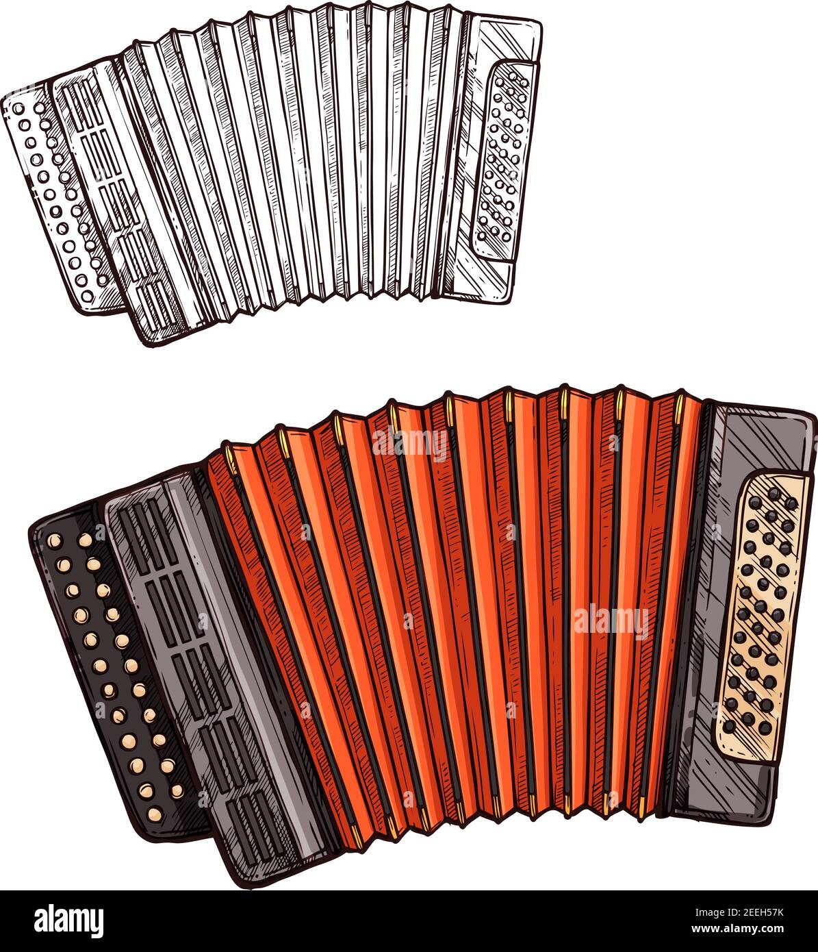 Accordion musical instrument. Vector sketch symbol of folk or national