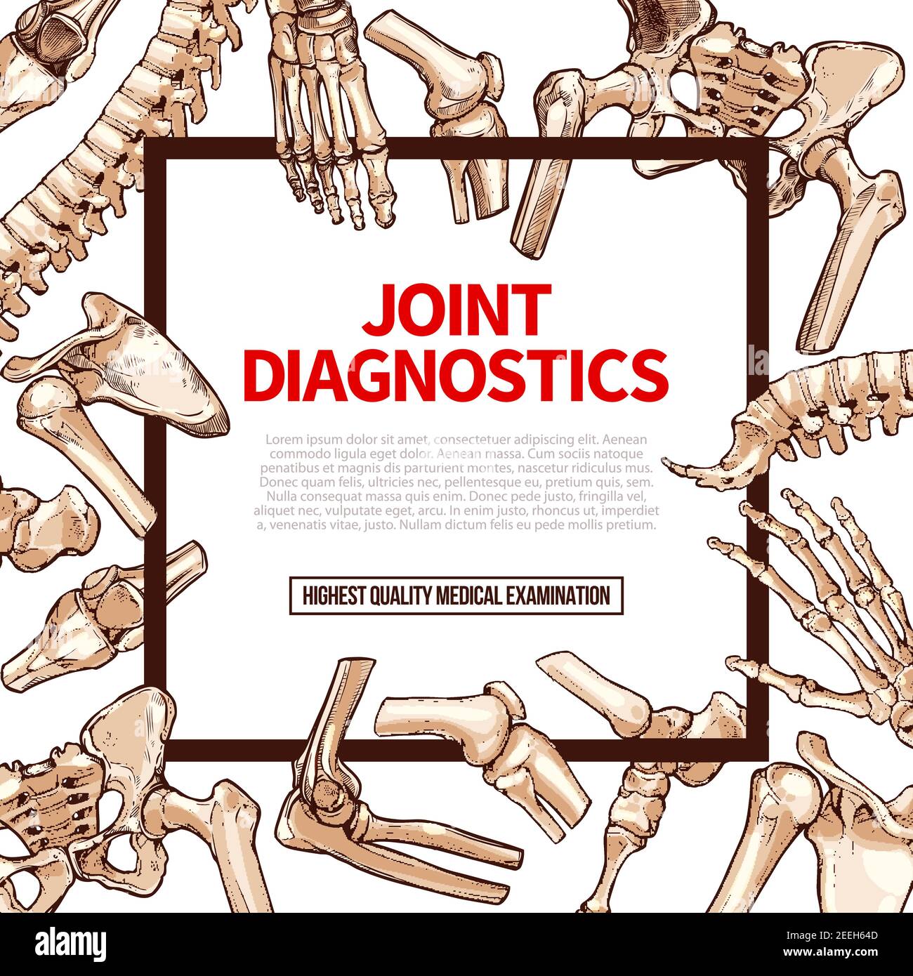 Joints diagnostics or human body medical examination poster. Vector