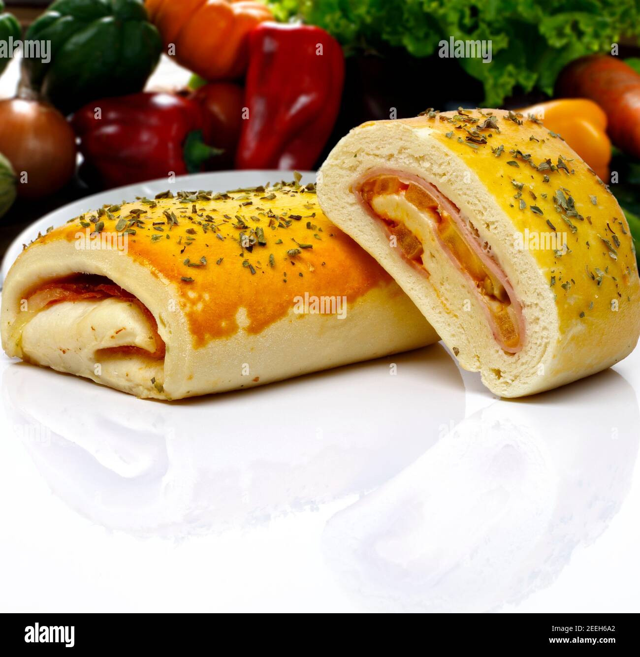 Bread stuffed ham and cheese Stock Photo Alamy