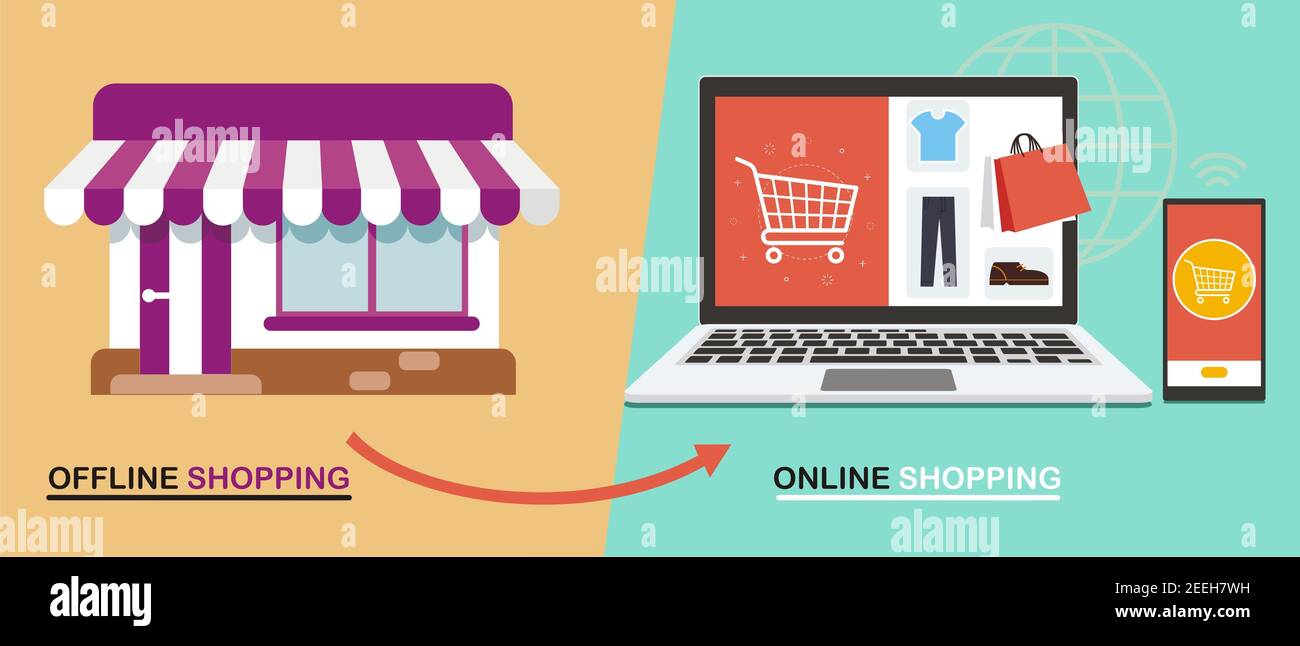 Offline shopping shift to online shopping Stock Photo - Alamy