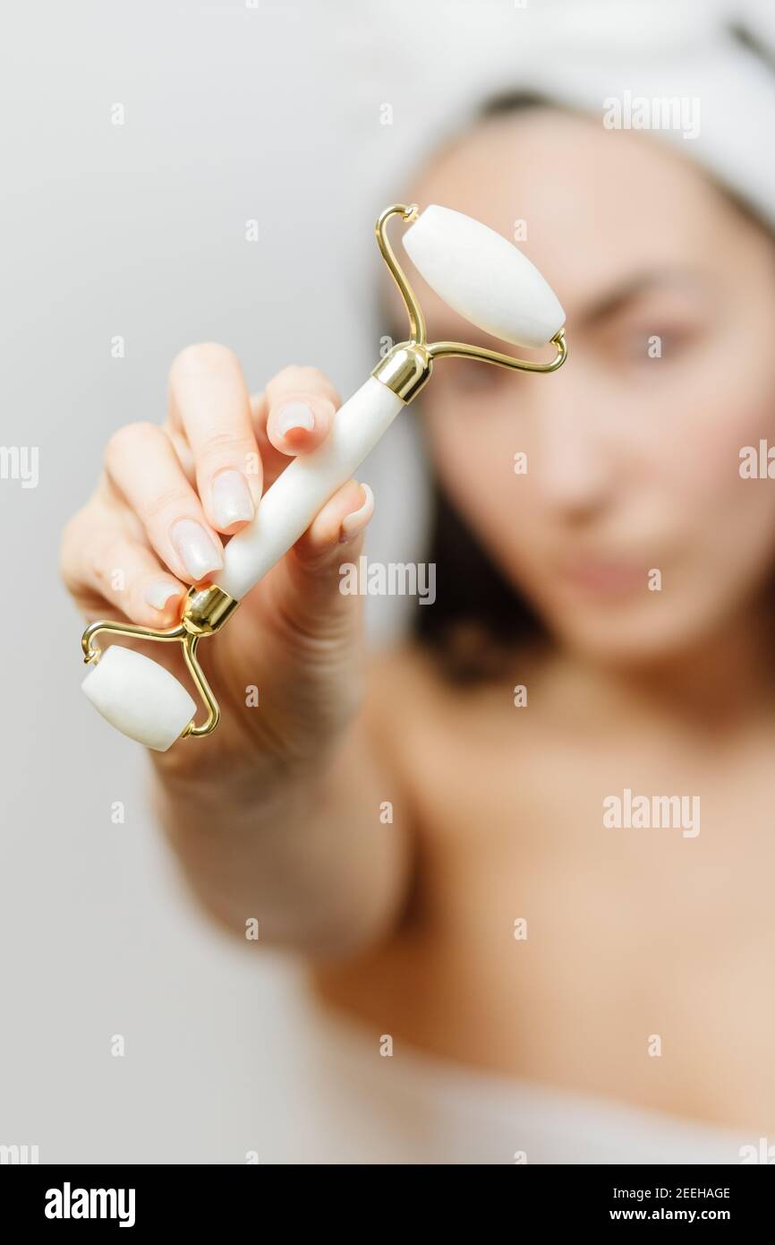 Jade Face Lifting and Gouache Scraper Massager  Stock Photo