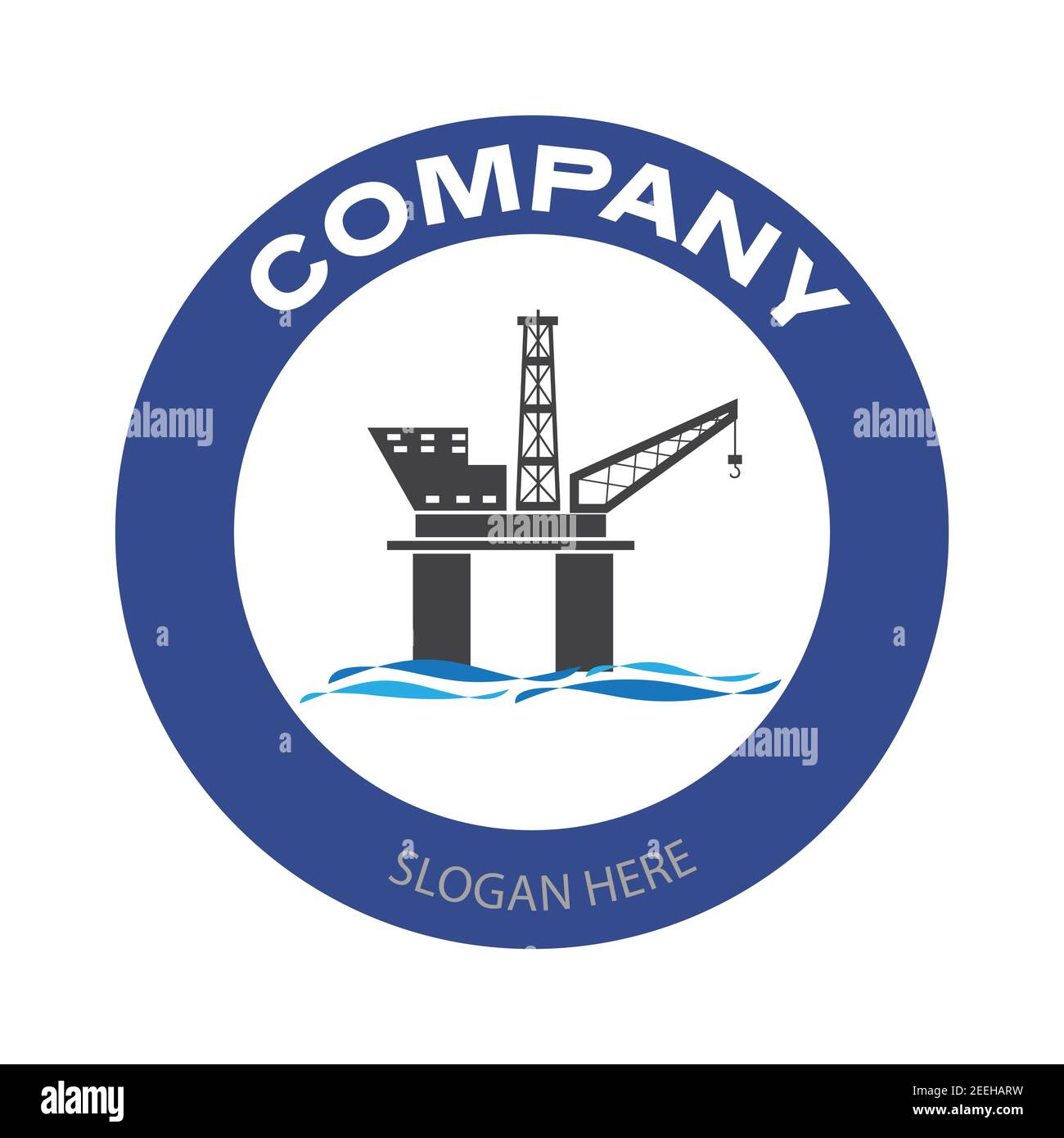 Drilling rig company logo. Offshore oil platform badge in circle. Oil and gas industry vector illustration design Stock Vector