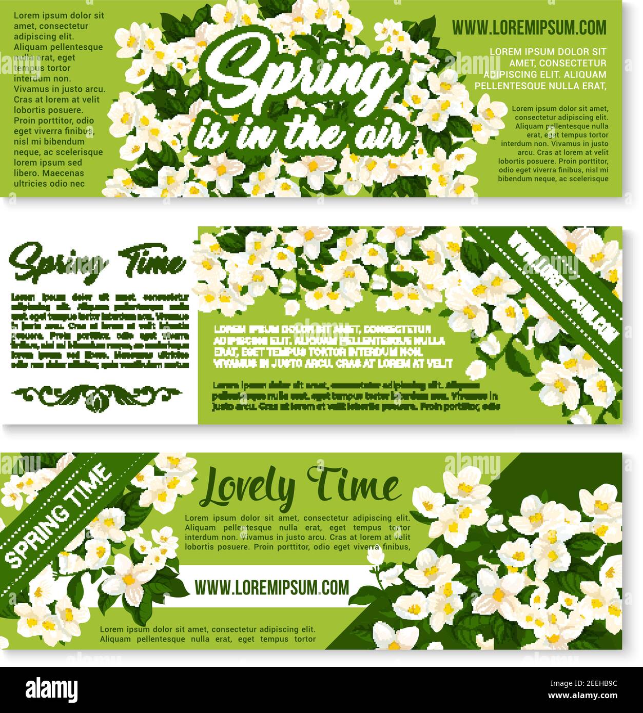 Welcome Spring Time vector banners of blooming springtime flowers ...
