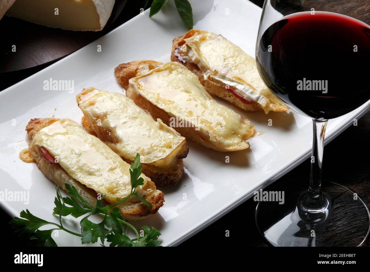 Bruschetta and red wine Stock Photo Alamy