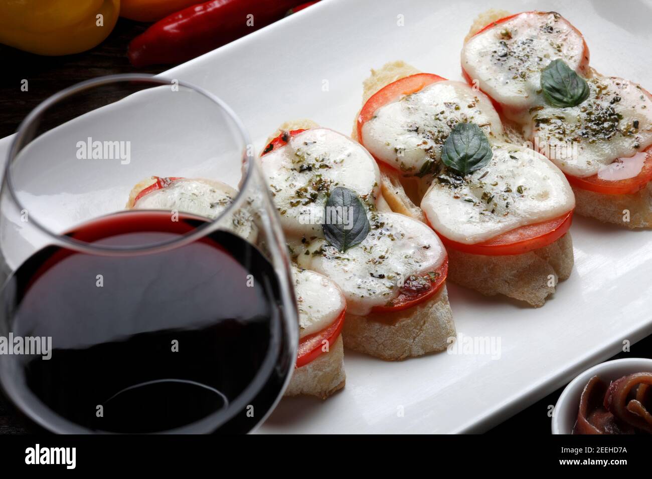 Bruschetta and red wine Stock Photo Alamy
