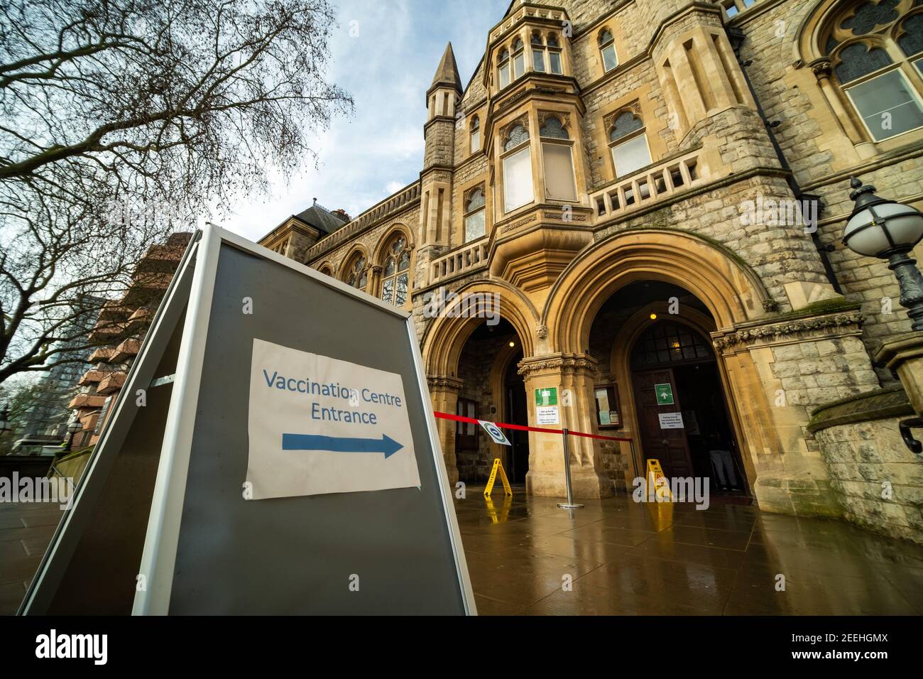 London- February, 2021: Covid 19 NHS Vaccination Centre in Ealing, West London Stock Photo
