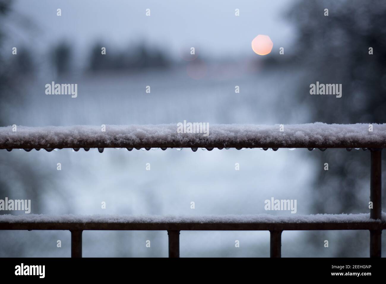 icy metal railing. winter urban landscape Stock Photo - Alamy