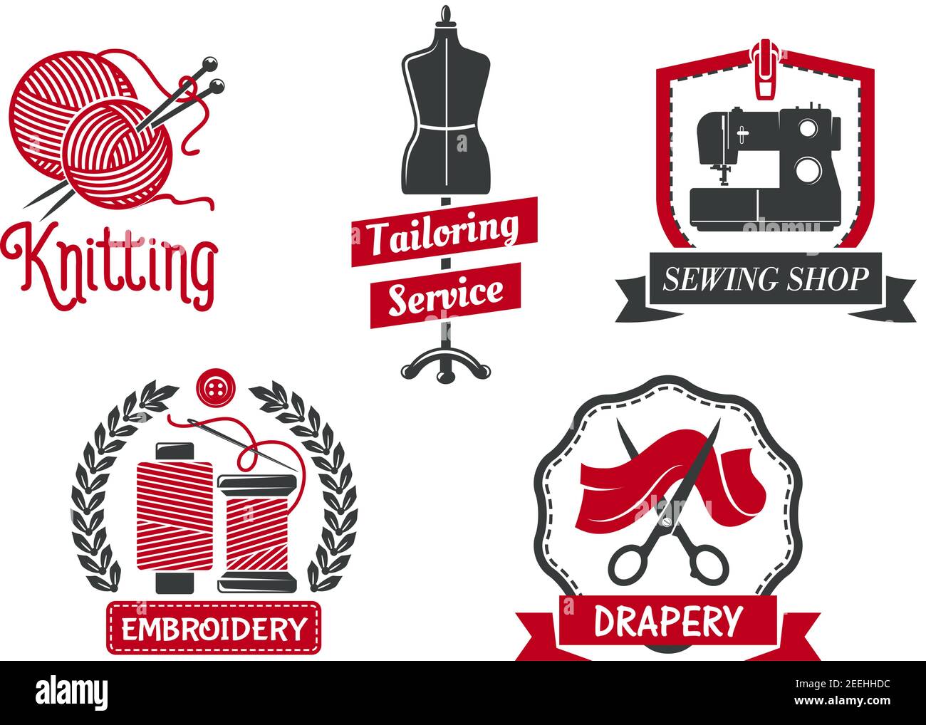 Tailoring service icons set for atelier tailor or dressmaker knitting ...