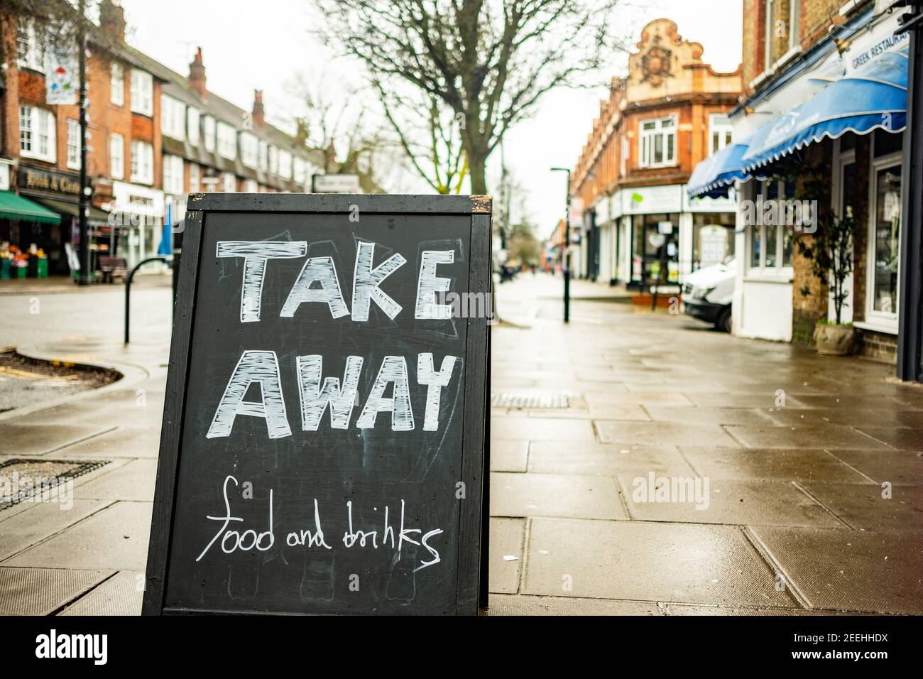 London February, 2021 Pitshanger Lane, a suburban street of shops and