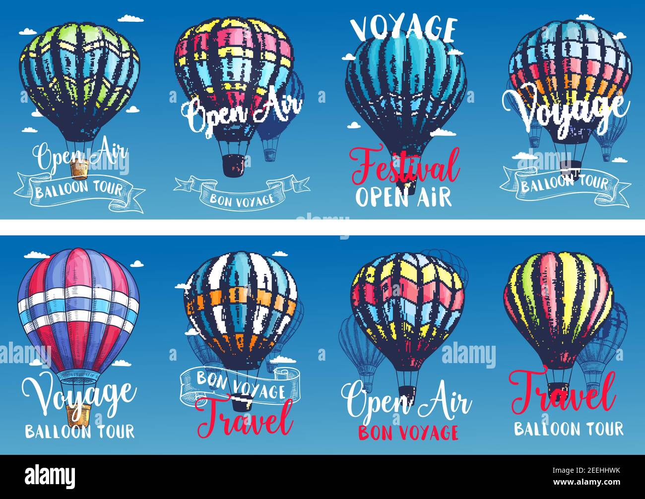 Hot air balloon festival or entertainment travel voyage banners for ...