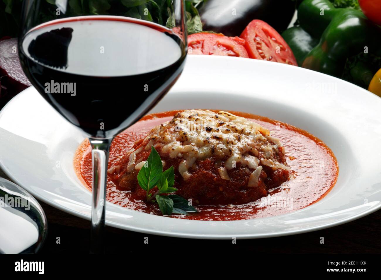 Spaghetti bolognese and red wine Stock Photo Alamy