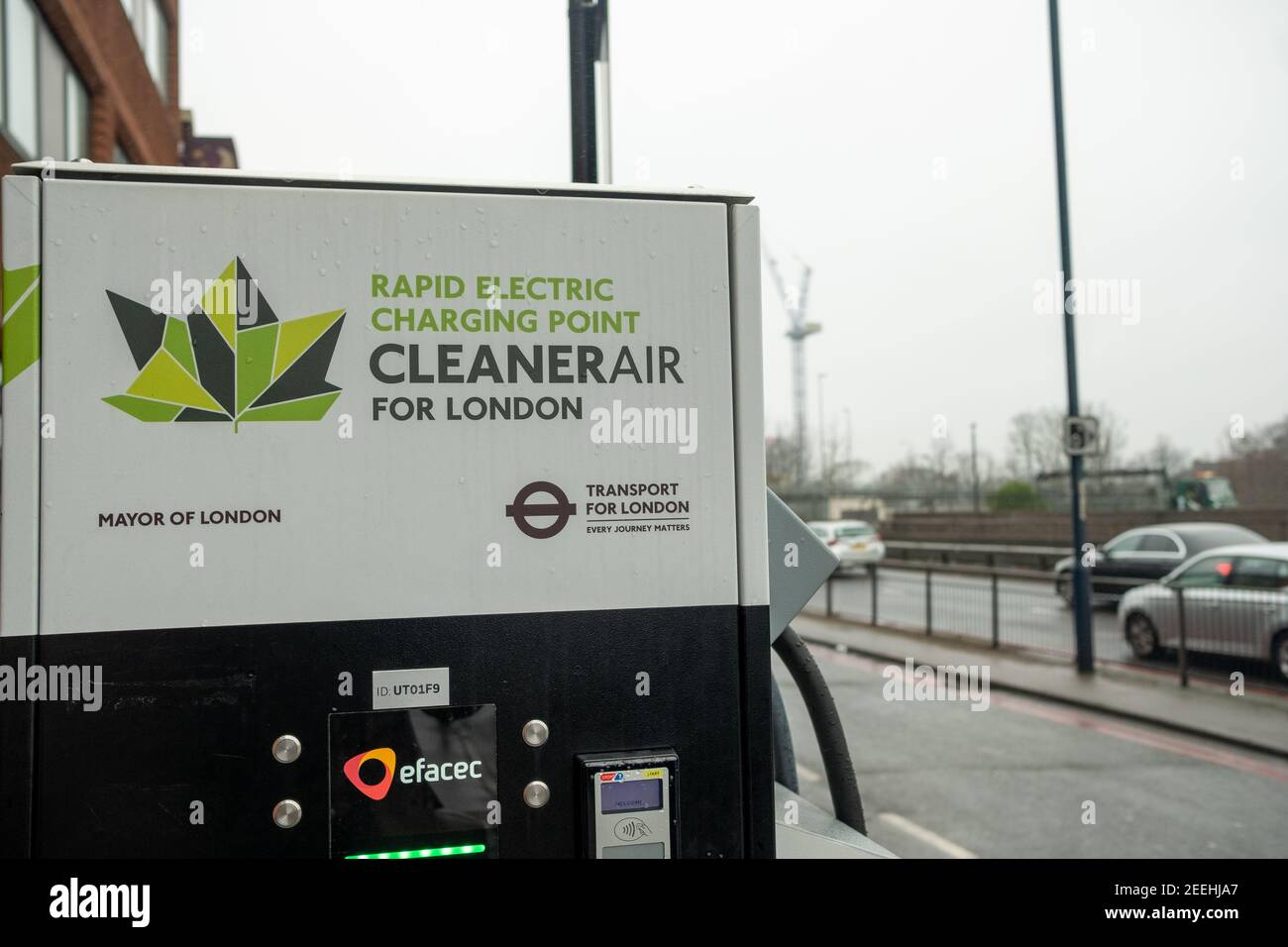 LONDON-: A electric vehicle charging point with Transport for London logo by busy road in north west London Stock Photo