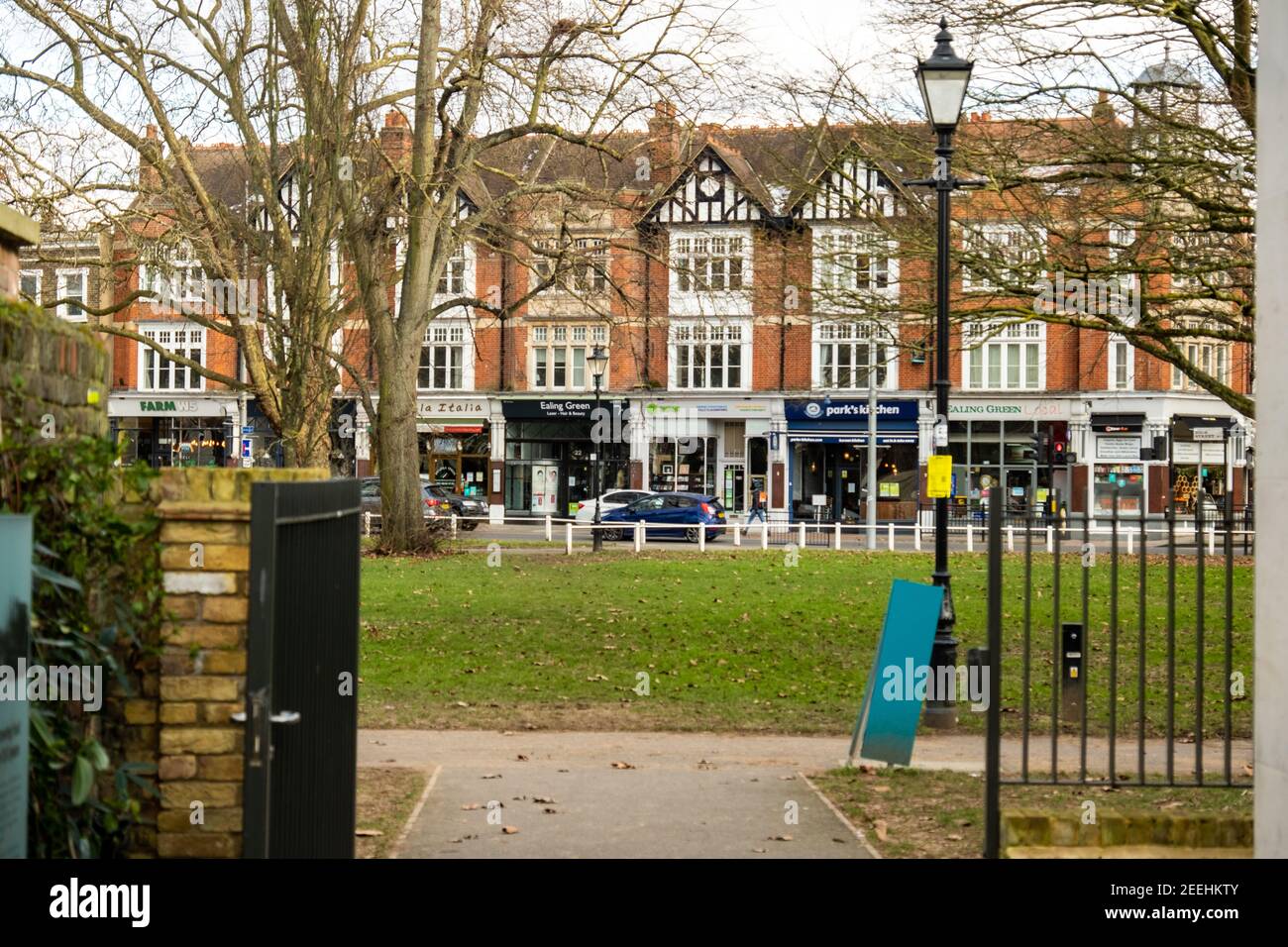London- Small local independent shops on Ealing Green , Ealing Broadway in West London Stock Photo