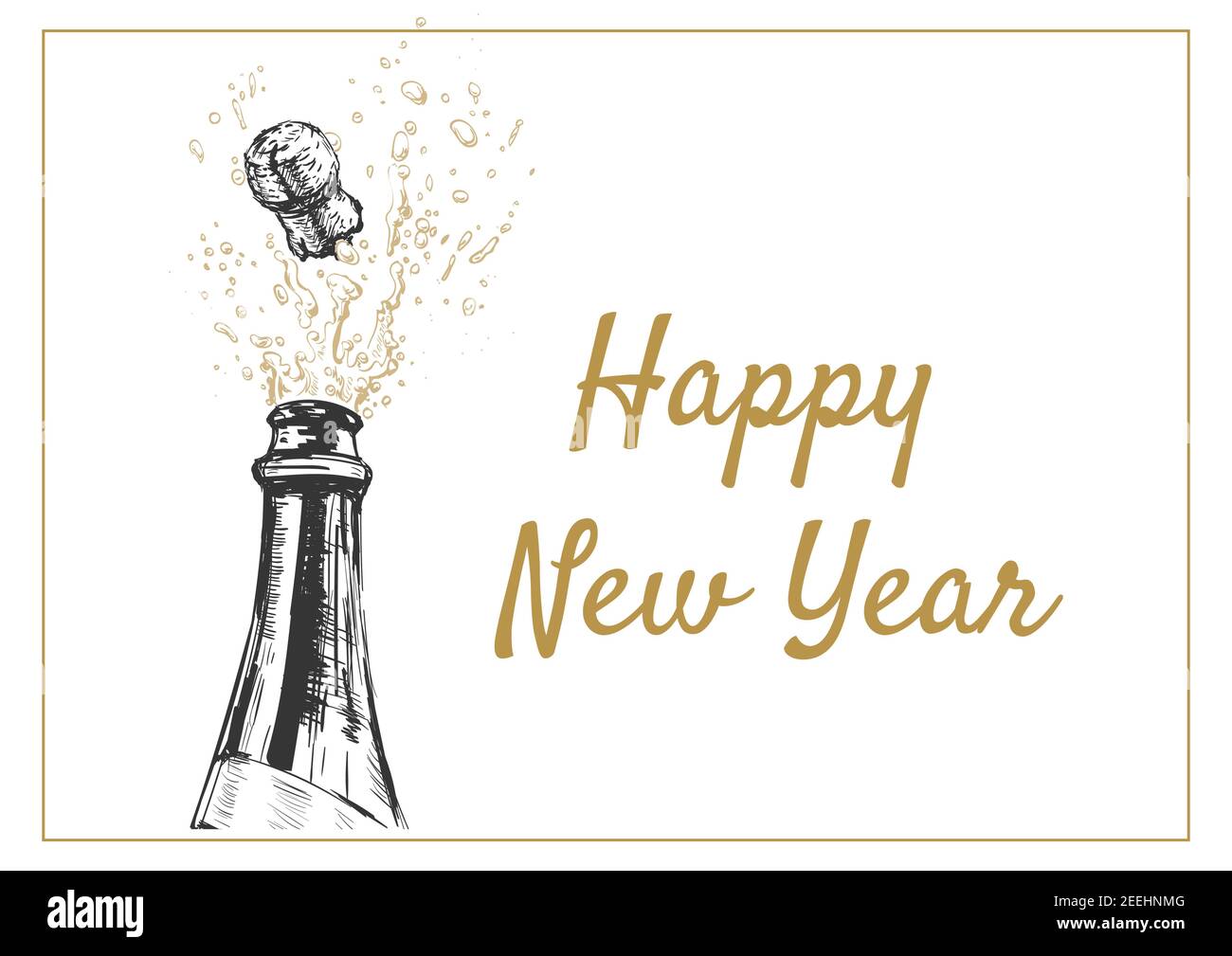 Happy New Year Hand drawn Illustration of Champagne explosion Stock ...