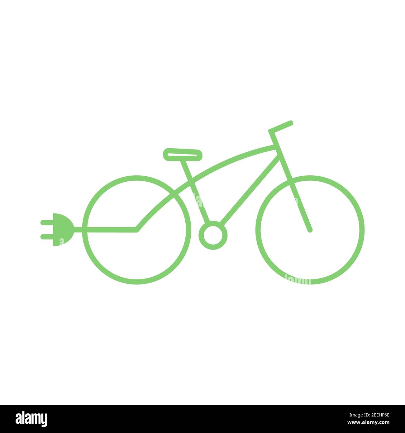 Electric bike icon. Eco bicycle with plug. Flat line vector illustration isolated on white Stock Vector