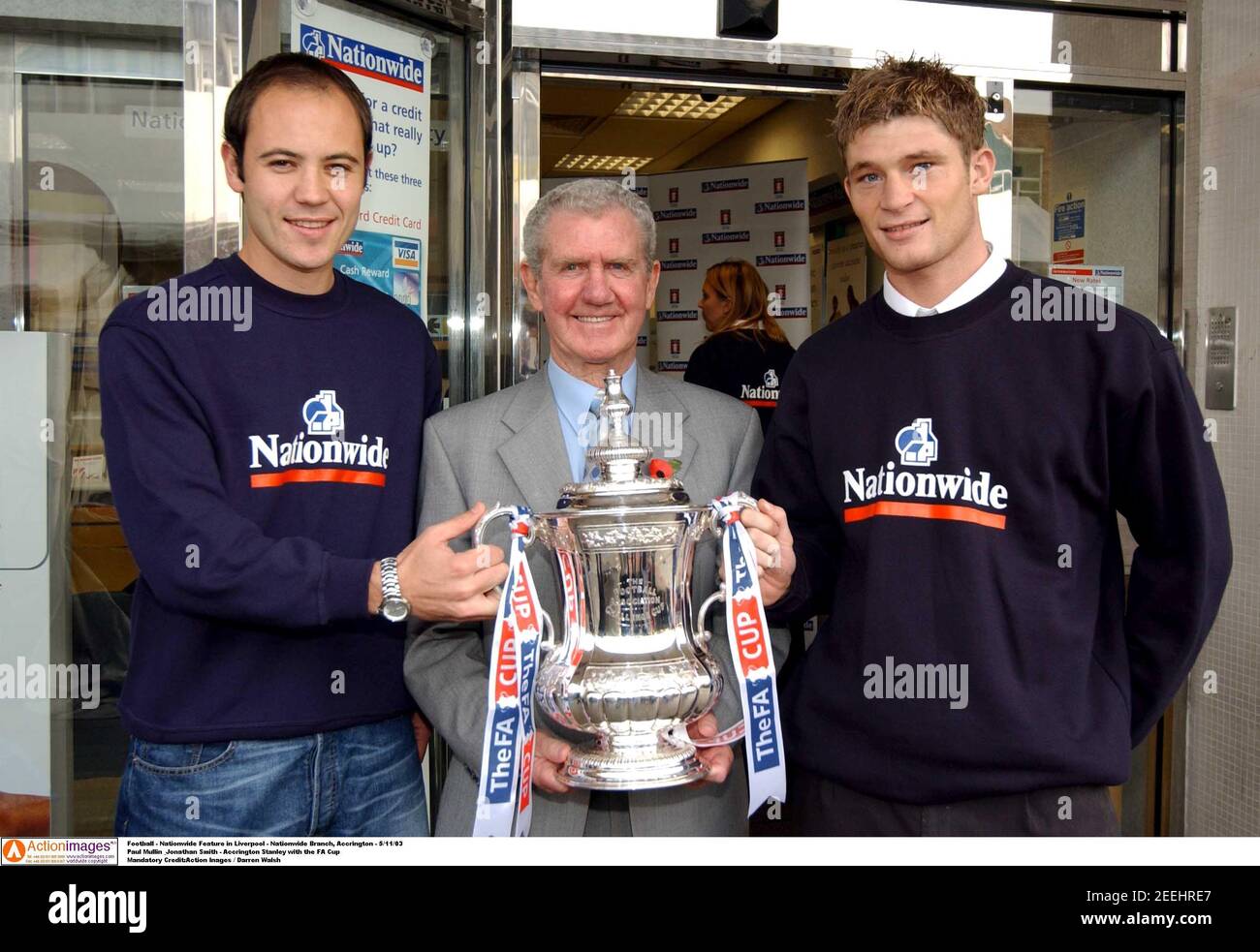 Football - Nationwide Feature in Liverpool - Nationwide Branch, Accrington  - 5/11/03 Paul Mullin & Jonathan Smith - Accrington Stanley with the FA Cup  Mandatory Credit:Action Inages / Darren Walsh Stock Photo - Alamy