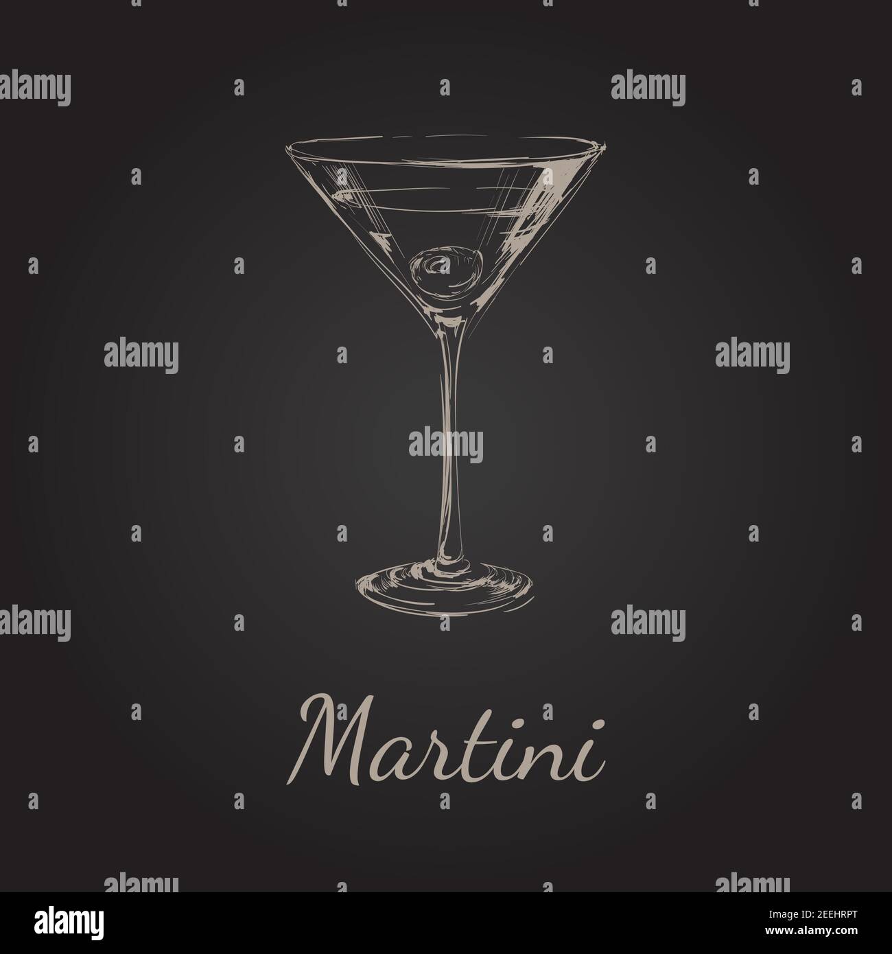 Sketch Martini Cocktails with Olives Vector Hand Drawn Illustration