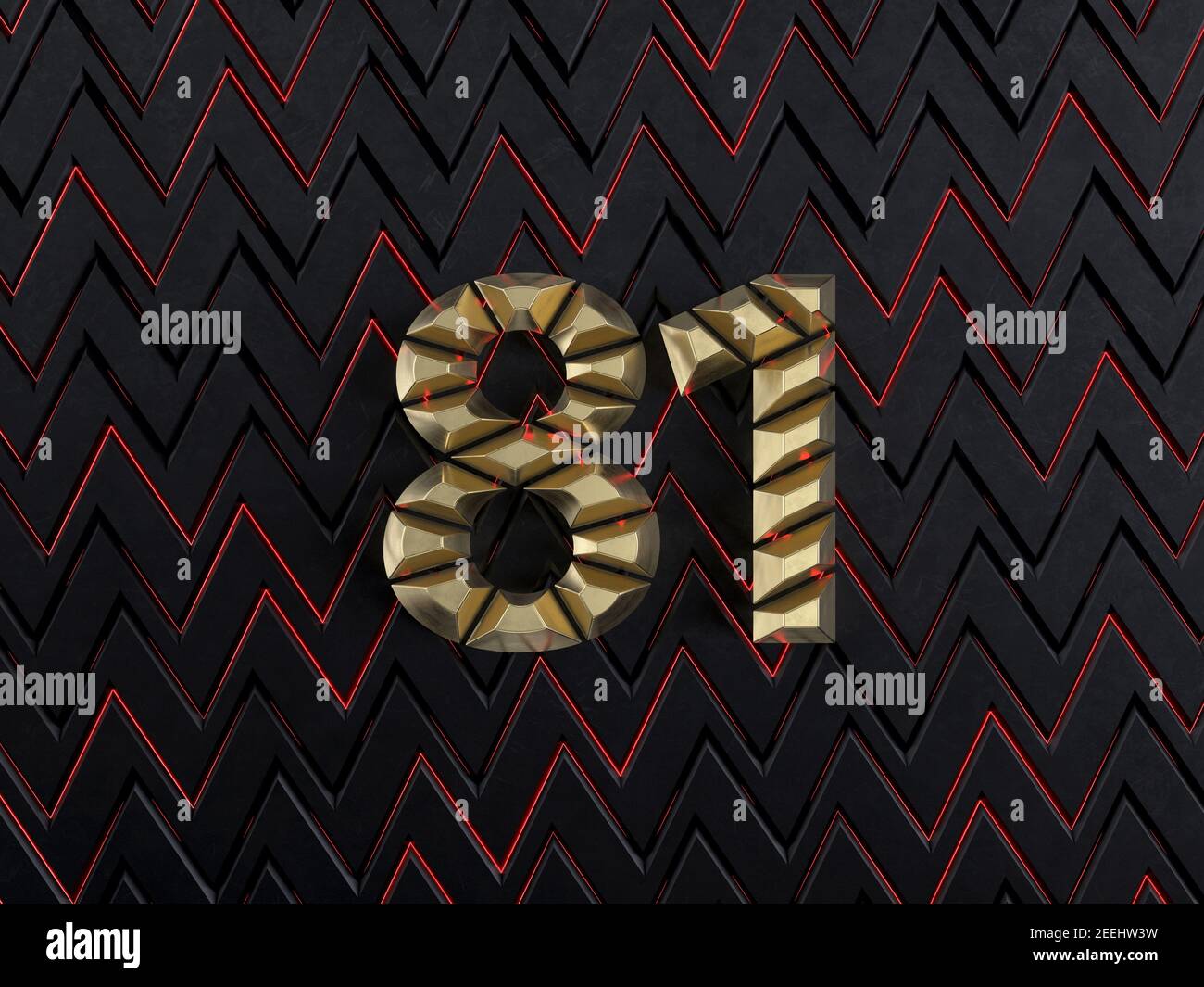 Number eighty-one (number 81) made from gold bars on dark background ...