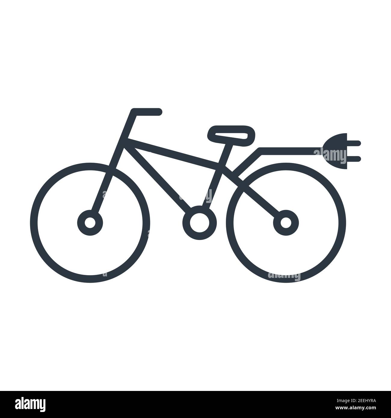 Electric bike icon. Eco bicycle with plug. Flat line vector illustration isolated on white Stock Vector