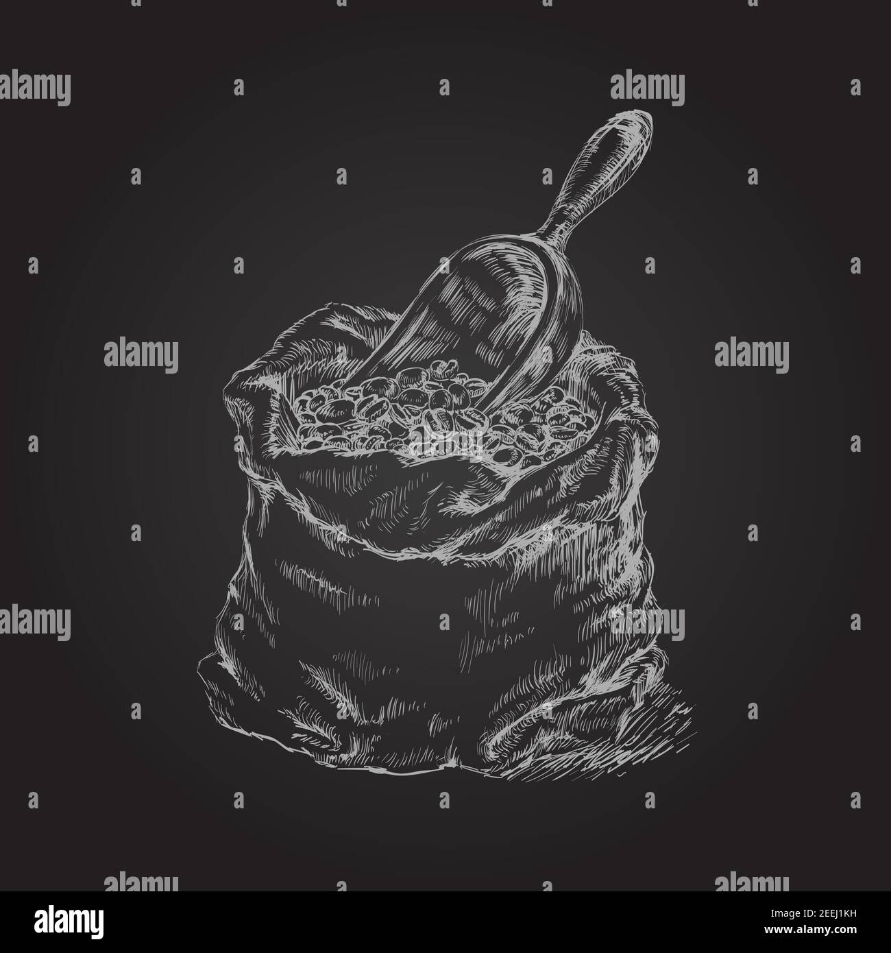 Bag with coffee beans and scoop Stock Vector