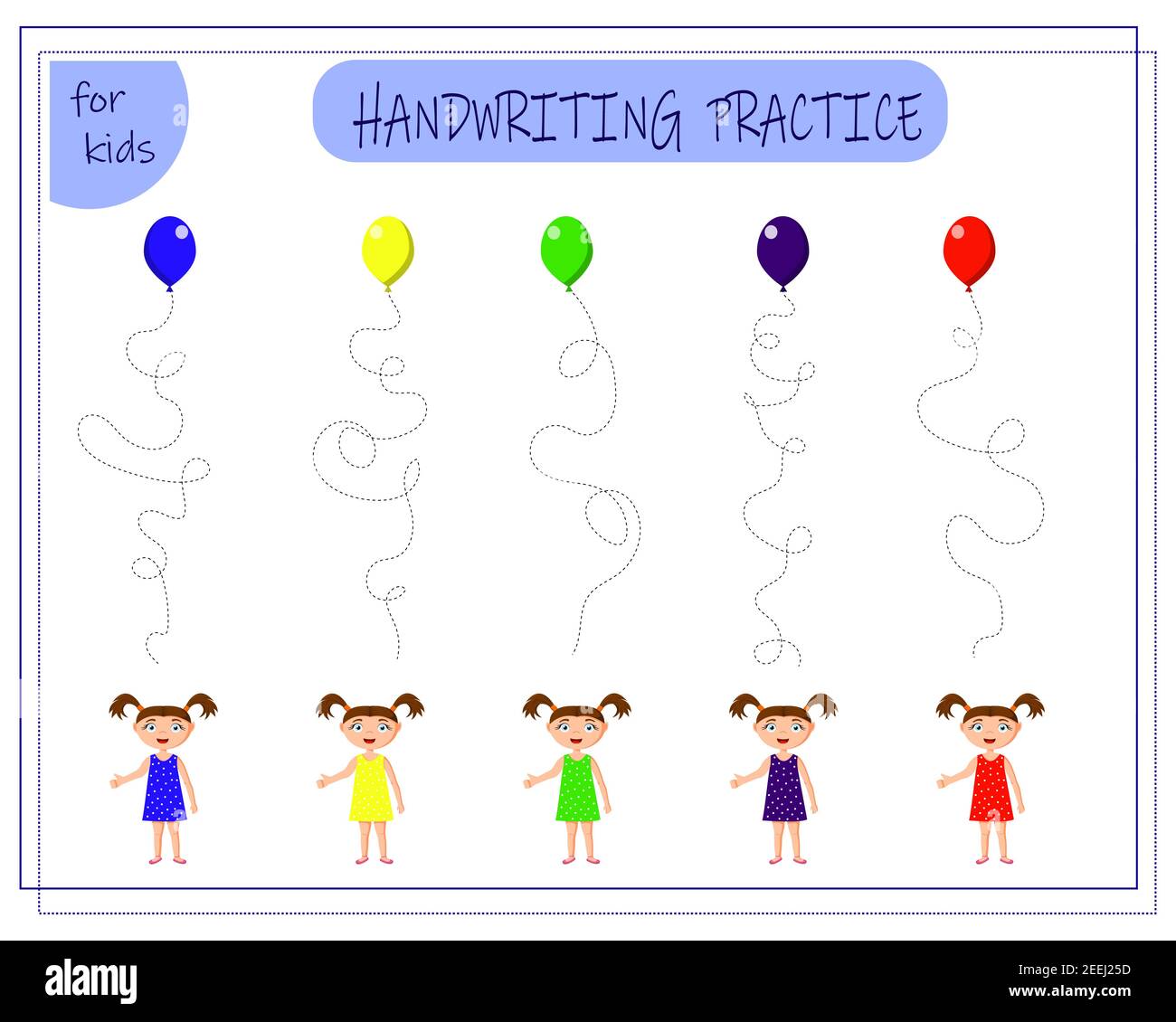 Handwriting practice sheet. Educational children s game. Line tracing