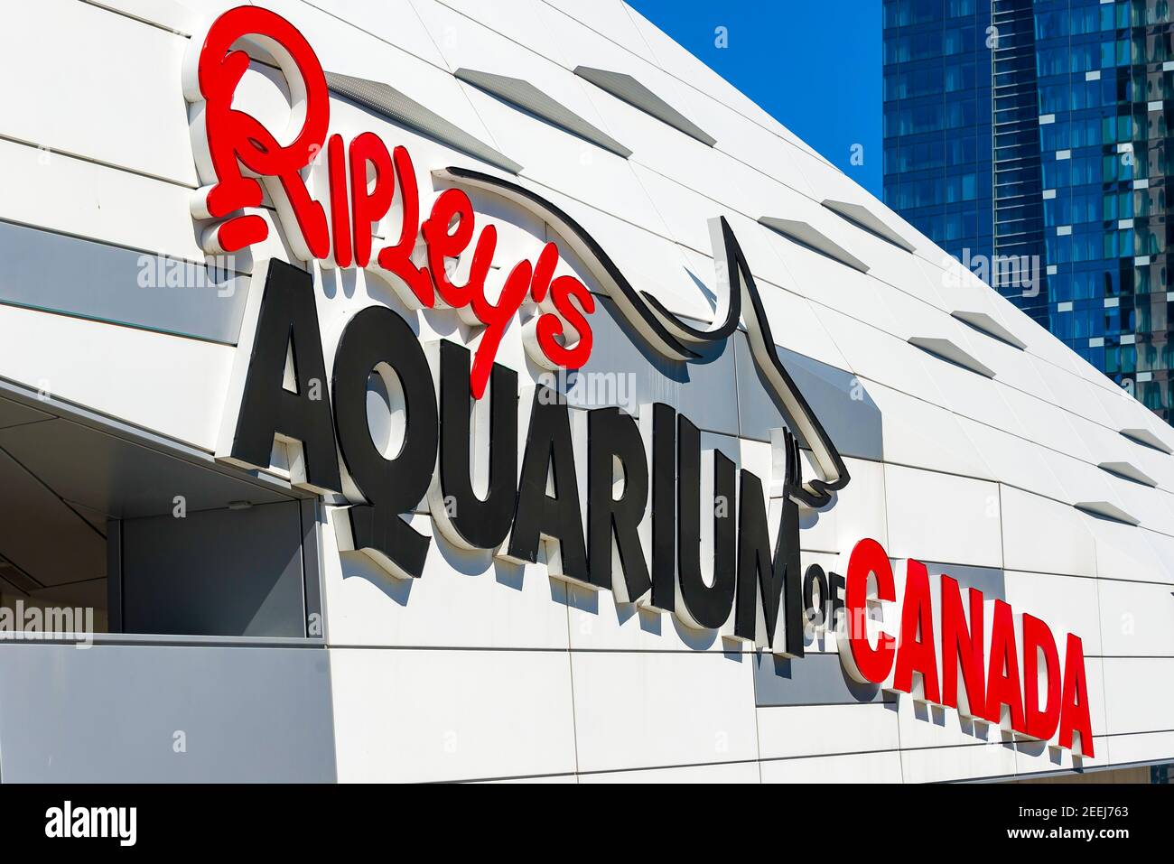 Ripley's Aquarium sign. The landmark is visited by children for its recreational and educational exhibits Stock Photo