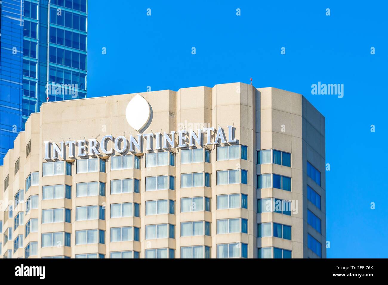 Intercontinental hotel facade: The hotel is known for its luxurious interior design and the staff's attention to detail. Stock Photo