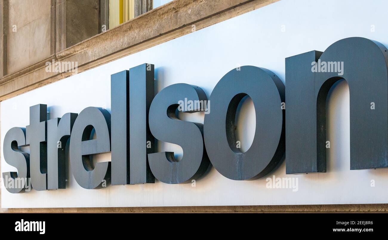 Strellson AG sign letters. The company is Switzerland's largest menswear manufacturer. It belongs to the company group Holy Fashion Group and produces Stock Photo