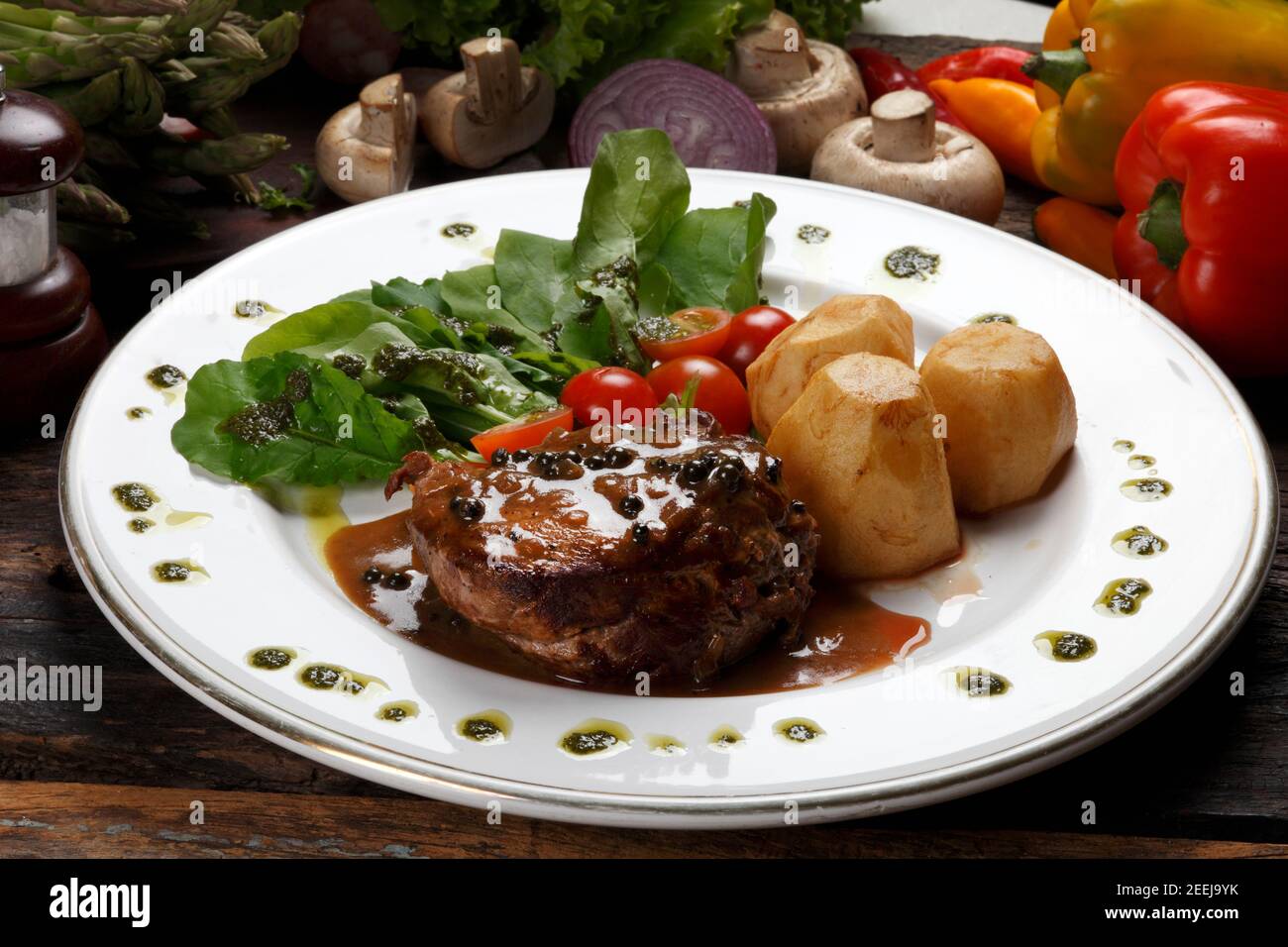 Roasted filet mignon with salad Stock Photo - Alamy