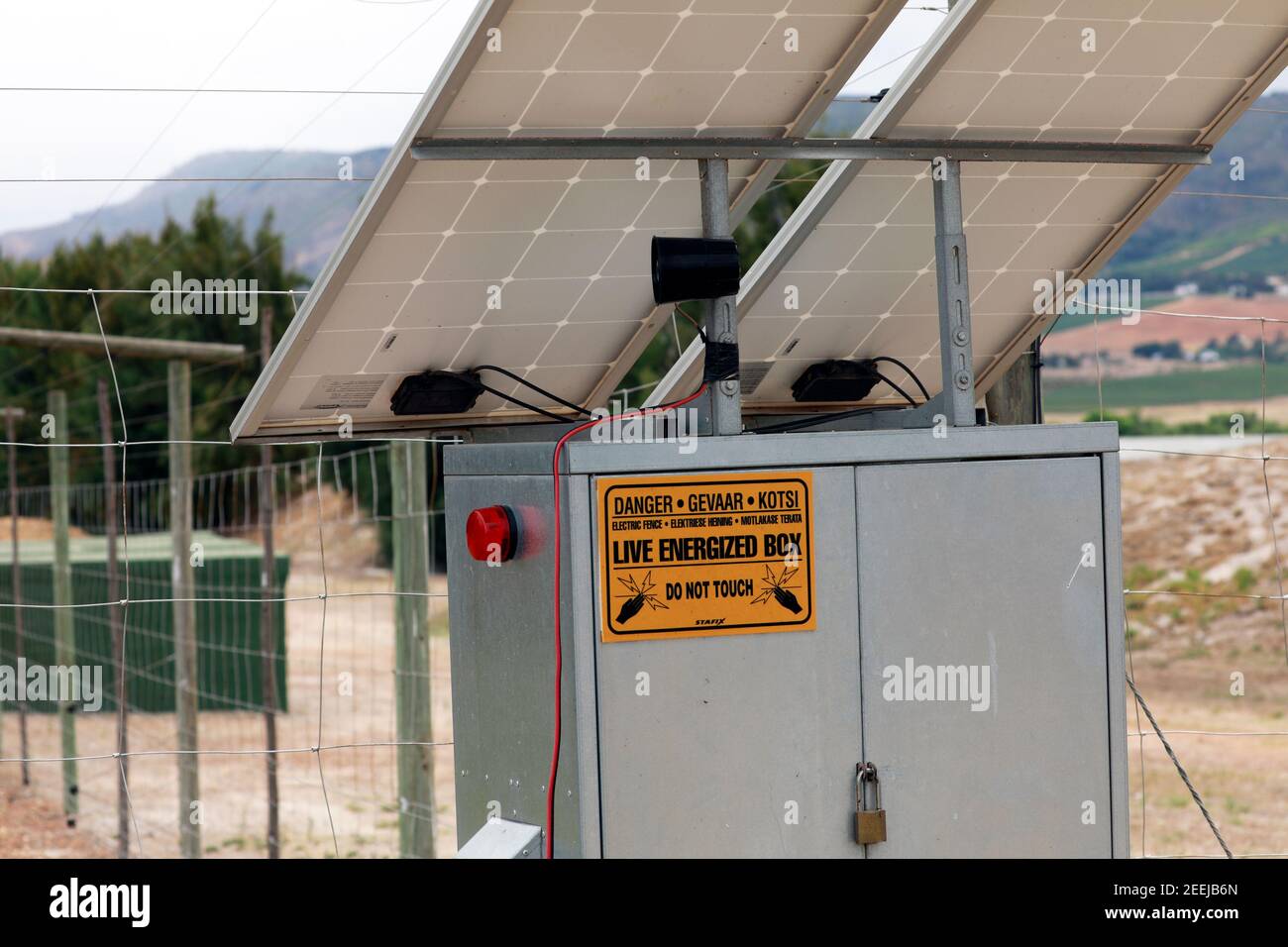Live energized box powering electric fencing at Drakenstein Lion Park
