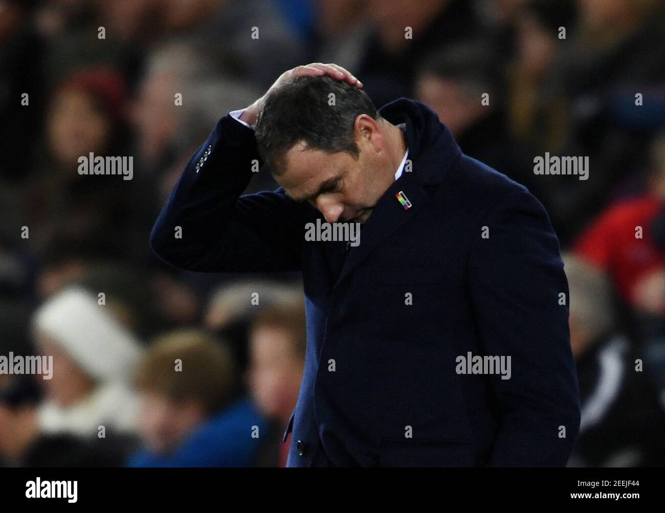 FILE PHOTO: Soccer Football - Premier League - Swansea City vs AFC Bournemouth - Liberty Stadium, Swansea, Britain - November 25, 2017   Swansea City manager Paul Clement looks dejected    REUTERS/Dylan Martinez    EDITORIAL USE ONLY. No use with unauthorized audio, video, data, fixture lists, club/league logos or 'live' services. Online in-match use limited to 75 images, no video emulation. No use in betting, games or single club/league/player publications. Please contact your account representative for further details.? Stock Photo