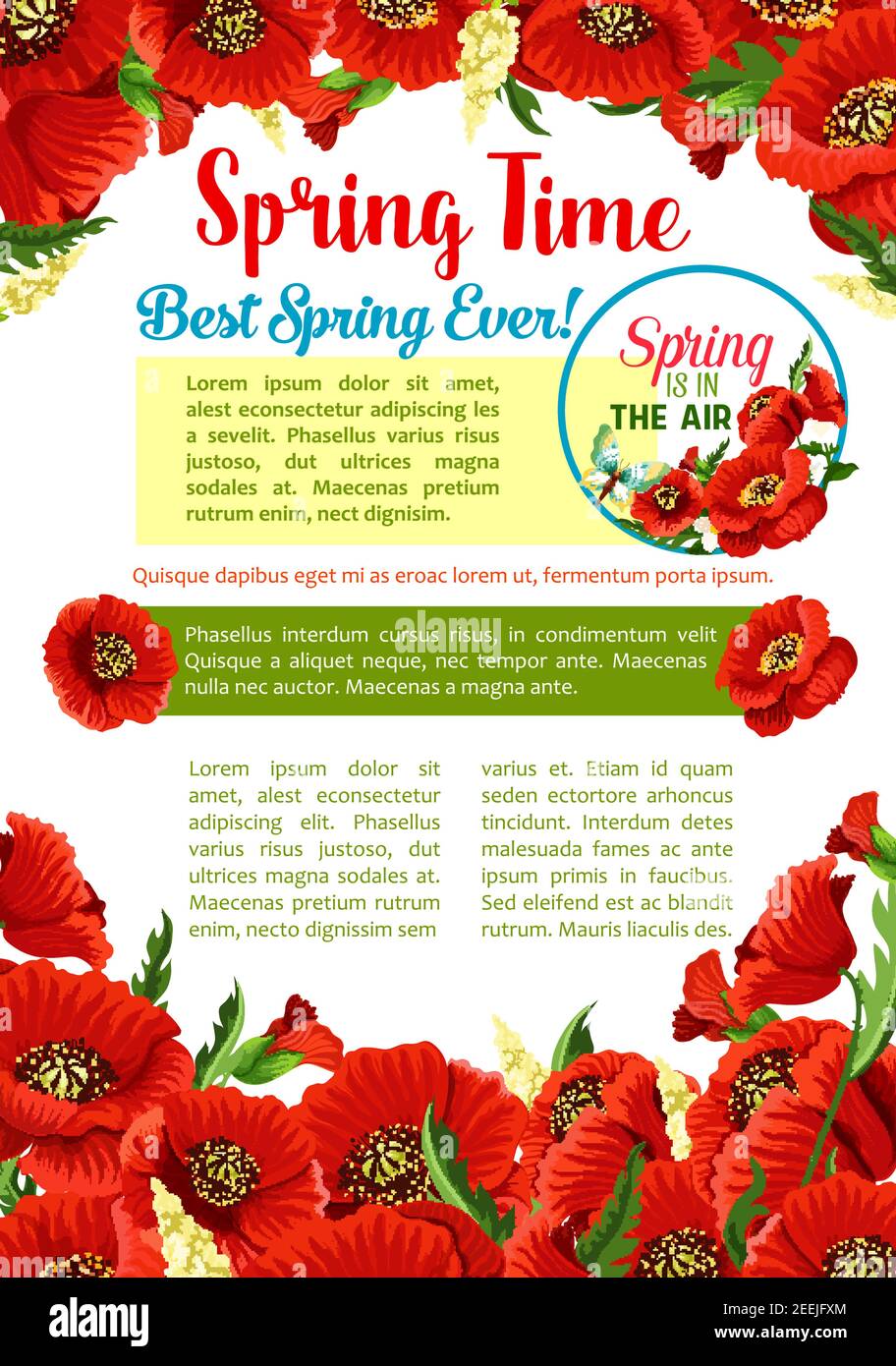 Spring season flower greeting poster template. Red flowers of poppy with  green leaf and bud floral frame with text layout in center for springtime  hol Stock Vector Image & Art - Alamy