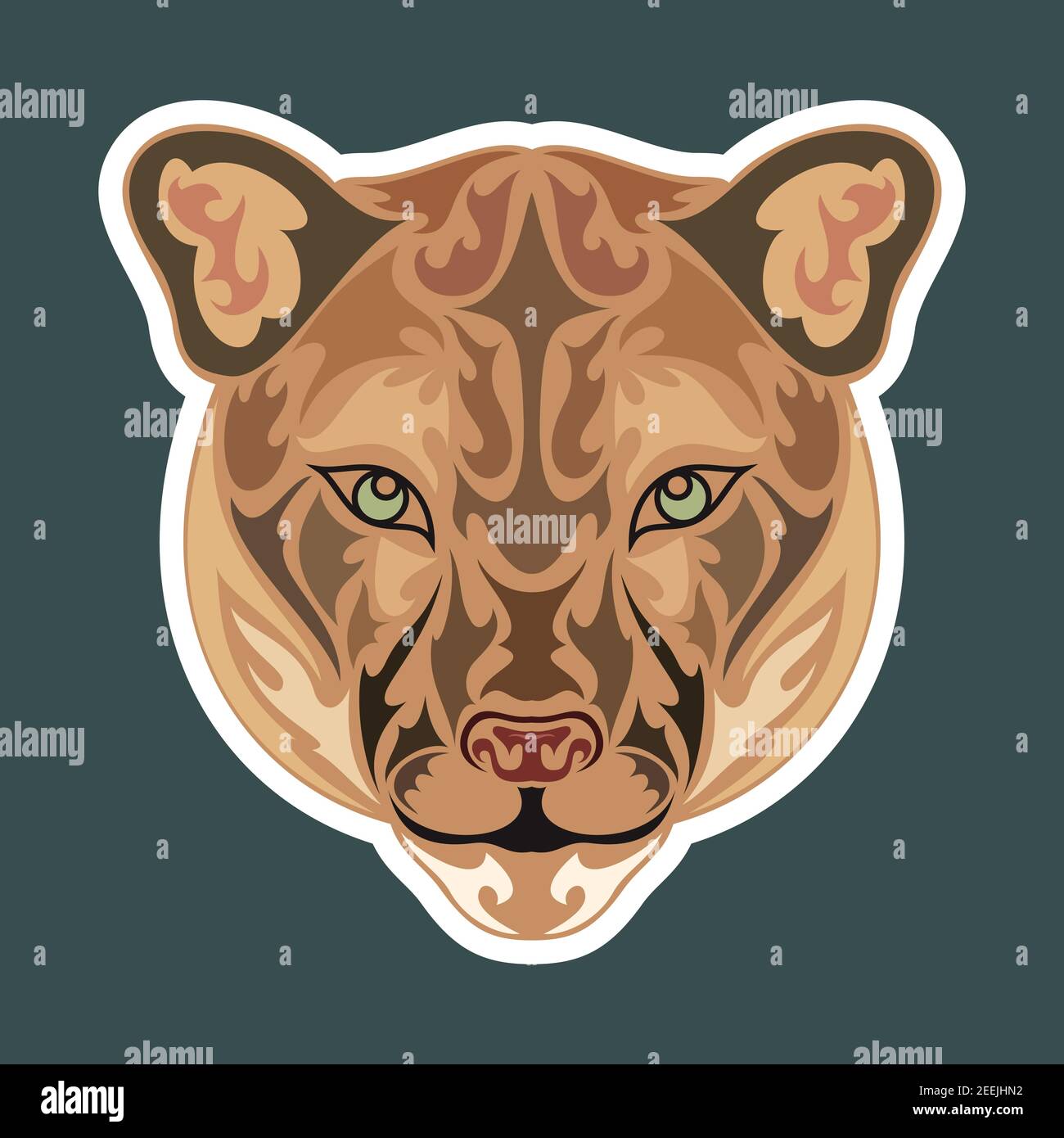 Hand drawn abstract portrait of a puma. Sticker. Vector stylized colorful illustration isolated on dark background. Stock Vector