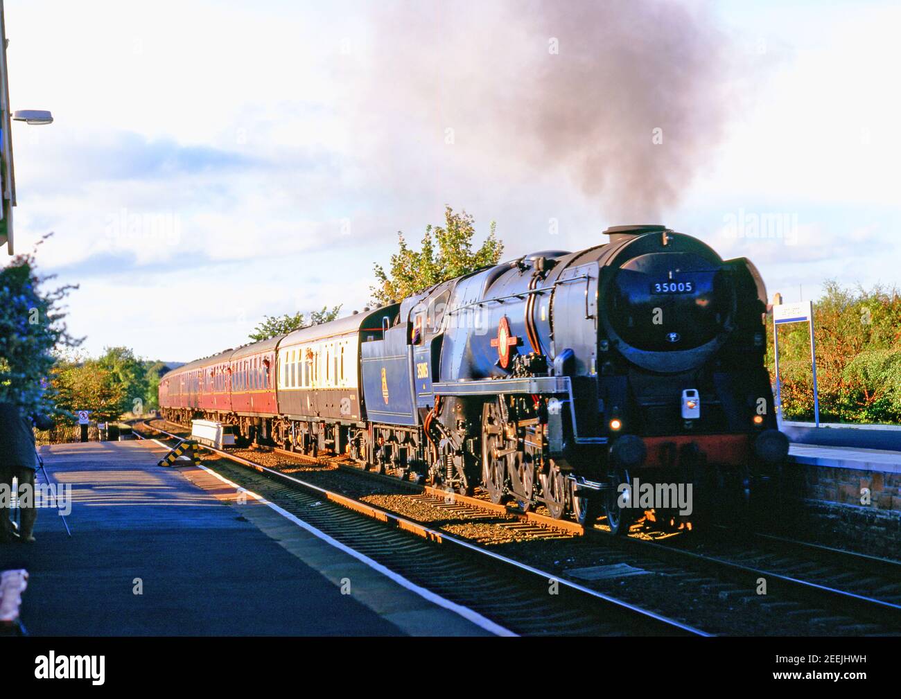 Merchant Navy Class no 35005 Canadian Pacific at Langwathby, Cumbria,Settle to Carlsile railway, England Stock Photo