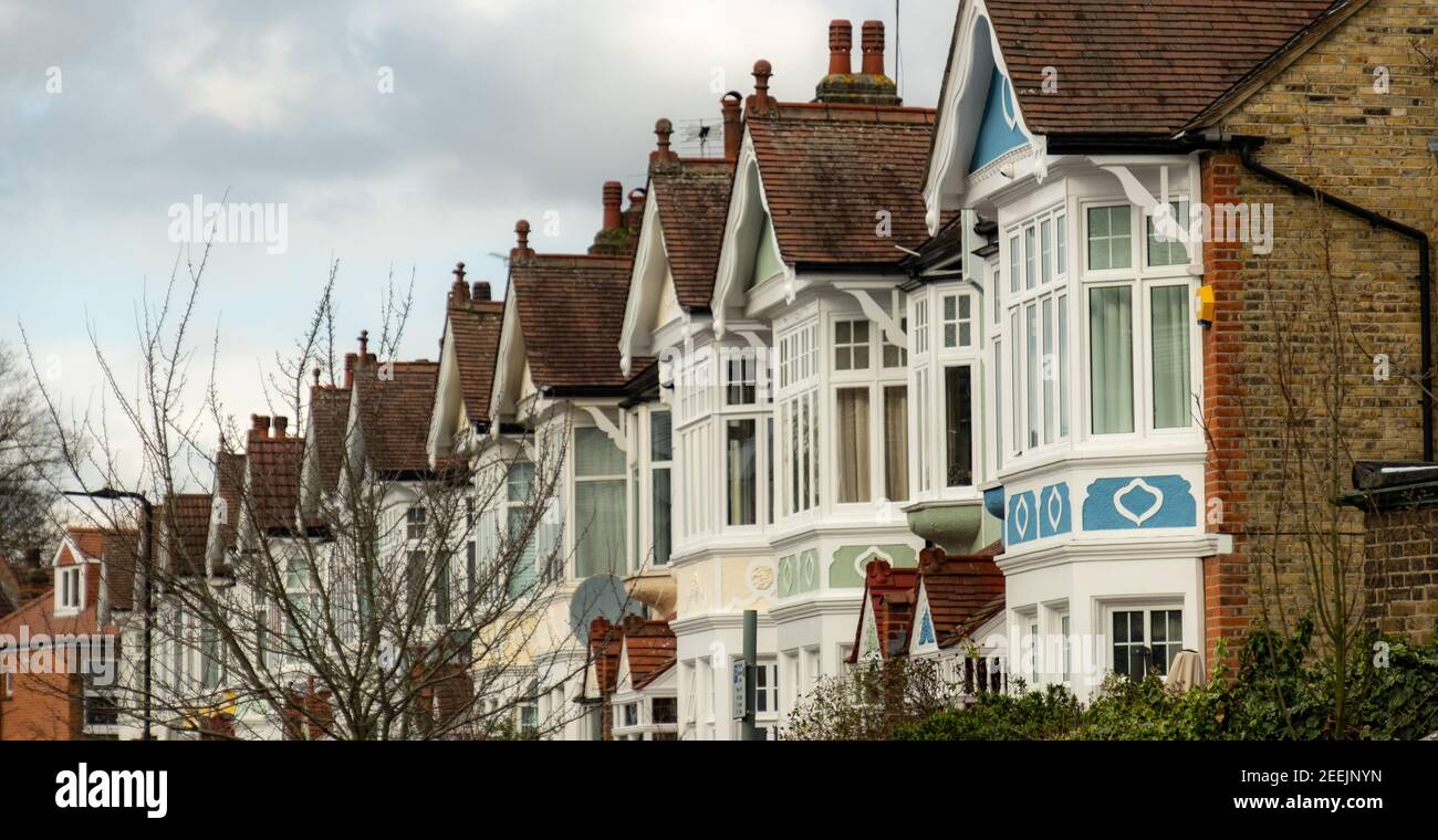 London- Street of terraced houses in Ealing Common area of west London Stock Photo