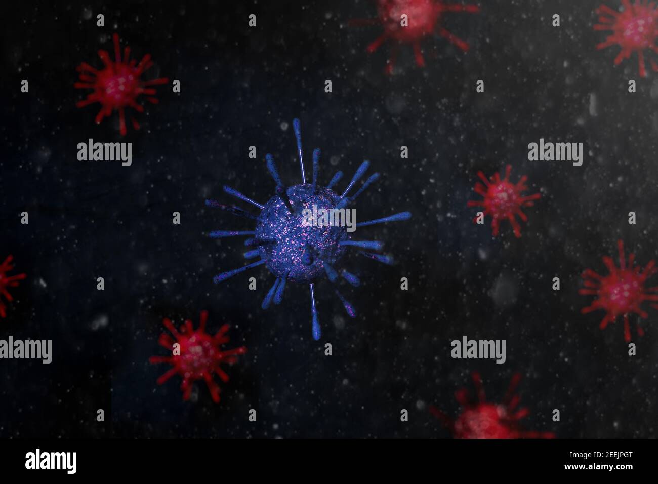 Poster with virus cells on a black background Stock Photo - Alamy