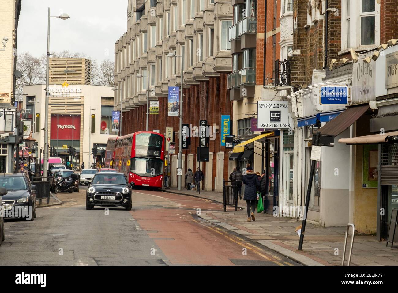 London- Small local independent shops on Ealing Green , Ealing Broadway in West London Stock Photo