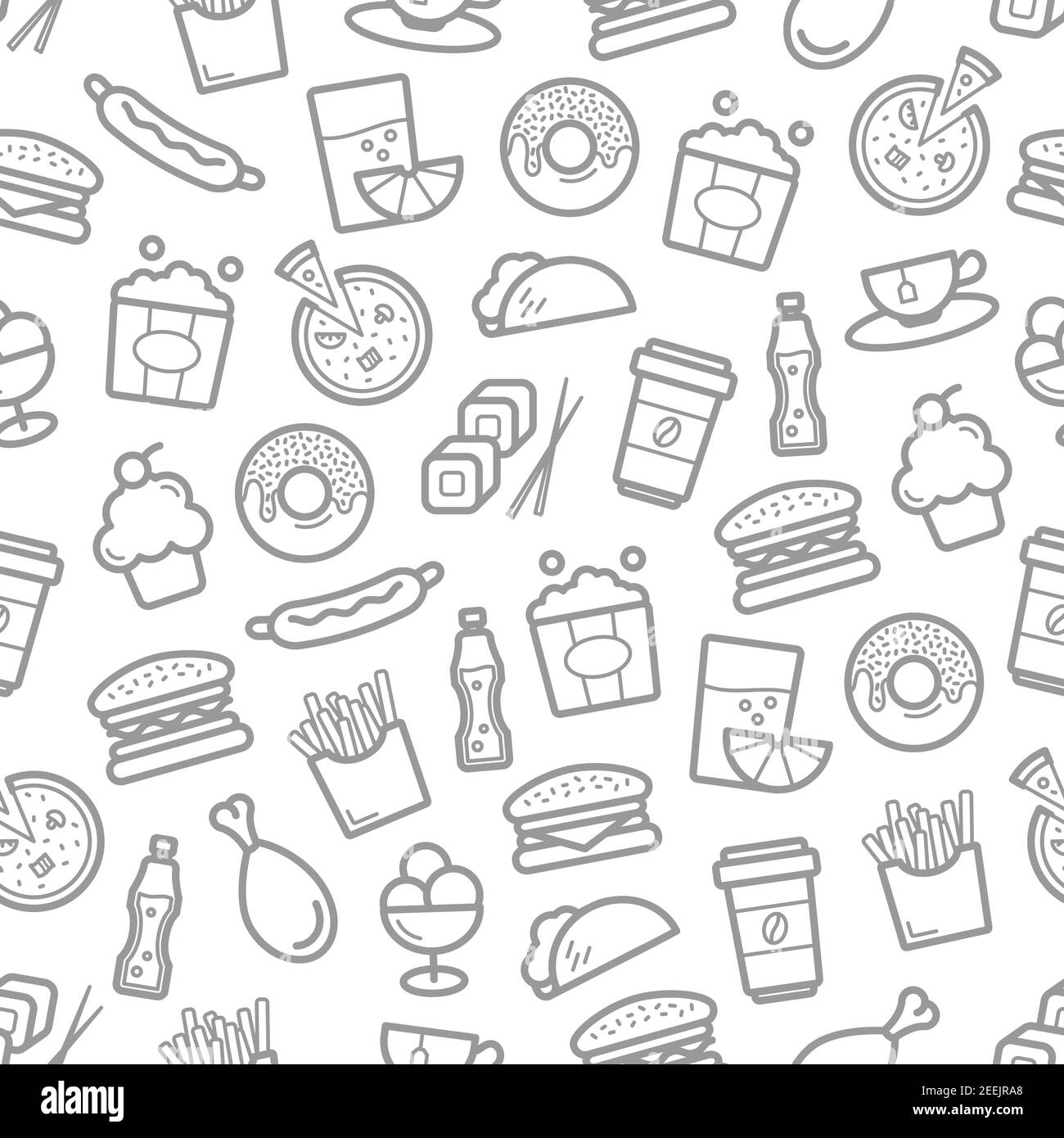 Fast food seamless pattern of seafood, snacks and desserts. Vector ...