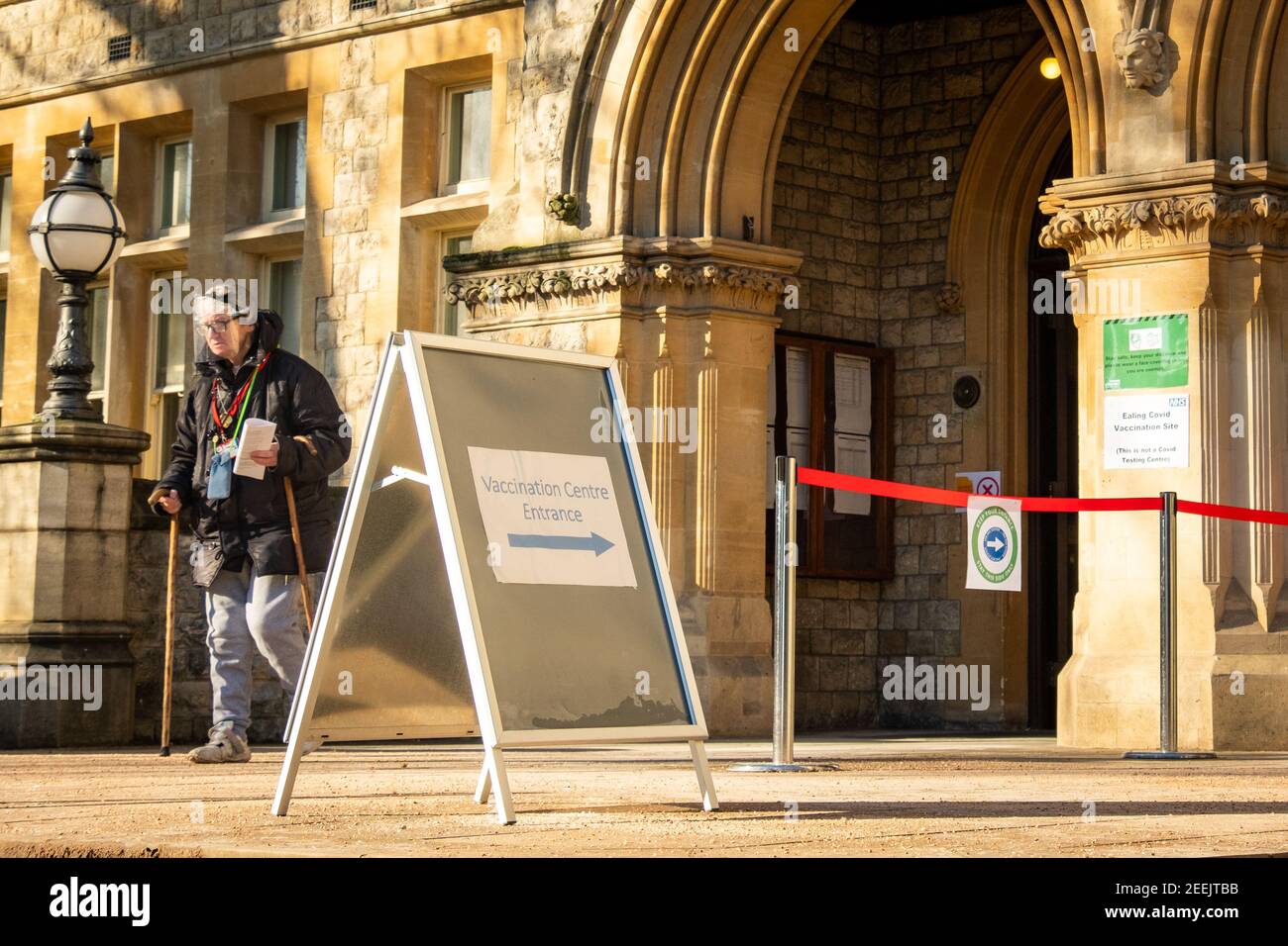 London- February, 2021: Covid 19 NHS Vaccination Centre in Ealing, West London Stock Photo