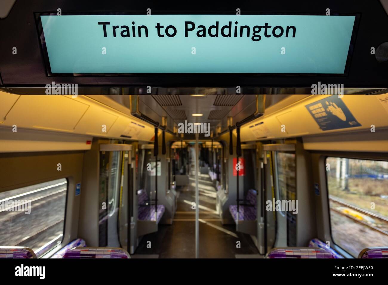 London- interior of TFL train to Paddington station with no people Stock Photo